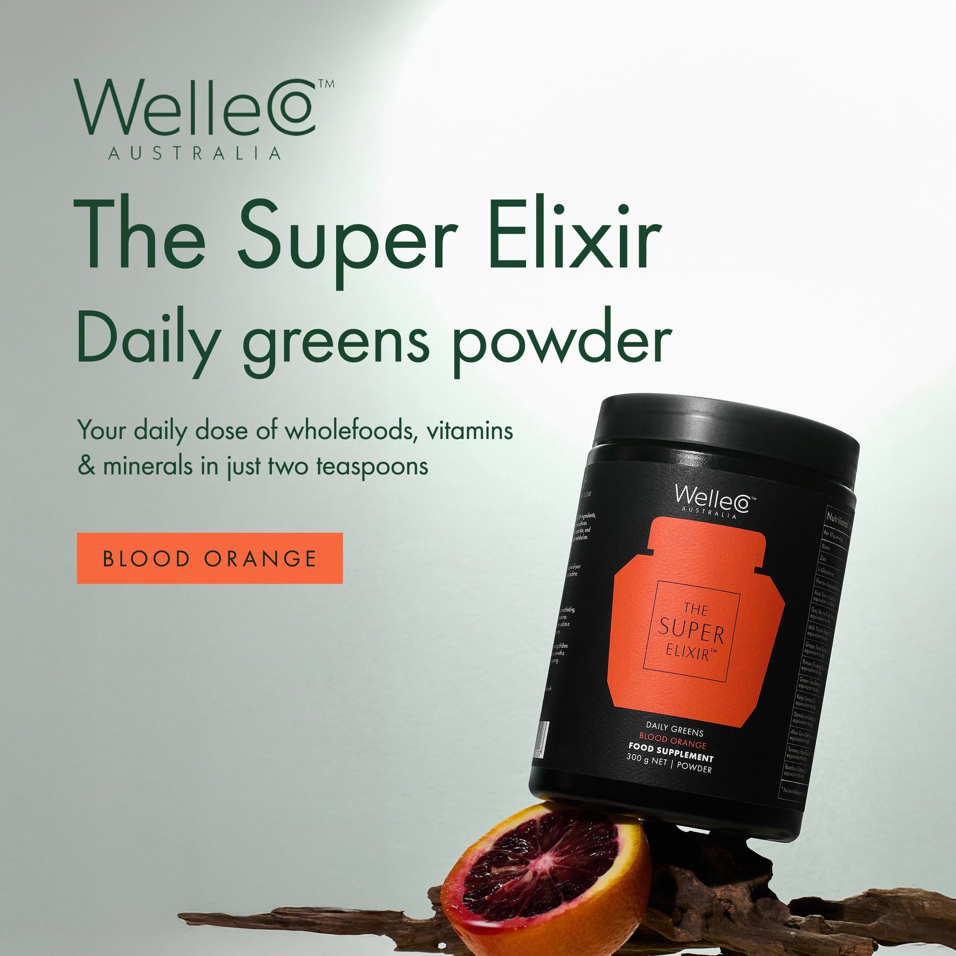 WelleCo The Super Elixir Daily Greens Powder, Probiotic Drink Mix with Whole Foods, Gluten Free, Vegan Gut Health Powder, Energy, Immunity, Healthy Skin, Hair & Nails (Jar, Blood Orange) WelleCo buy supplements canada