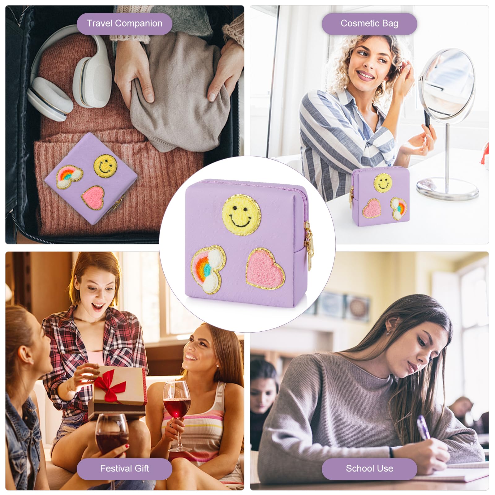 Preppy Patch Period Bag for Teen Aged Girls, Sanitary Napkin Storage Bag, Functional PU Leather Sanitary airogym buy supplements canada