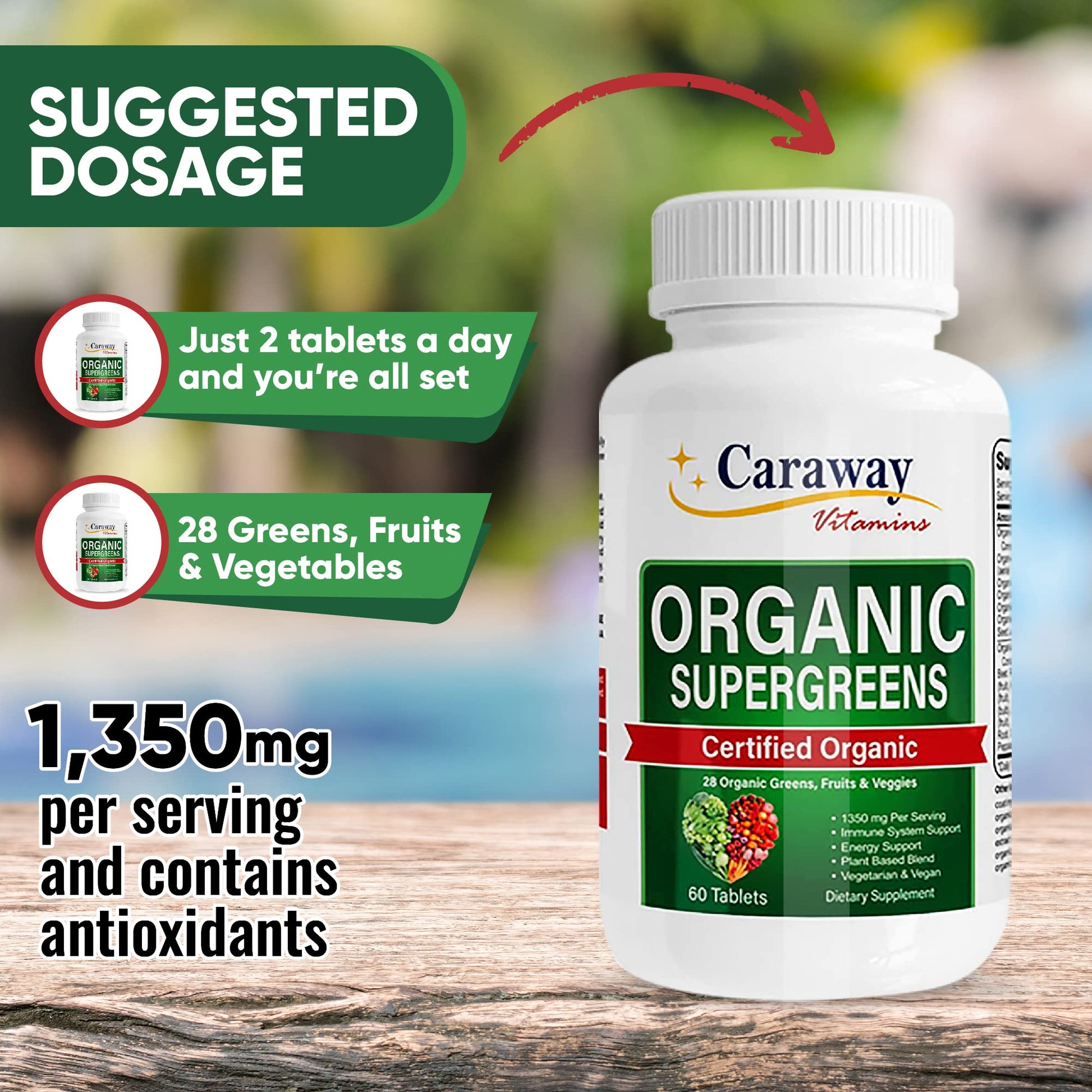 Organic Superfoods Vitamins Super Greens Complex by Caraway Vitamins 1,350 mg per Serving 28 Fruits Vegetables Greens 60 Count Tablets Non-GMO Natural for Men & Women Caraway Vitamins buy supplements canada