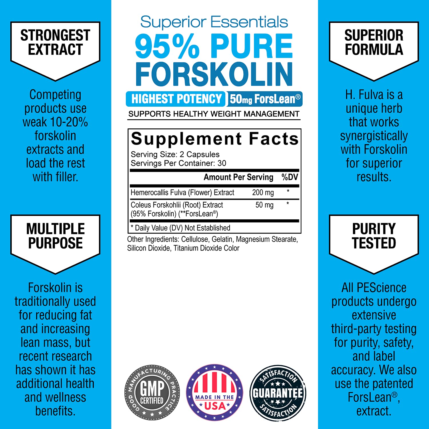 PEScience Forskolin-95+ Capsules, 95% Pure Forskolin from Coleus Forskohlii Extract with Hemerocallis Fulva Extract, Patented ForsLean, 50mg, 60 Count PEScience buy supplements canada