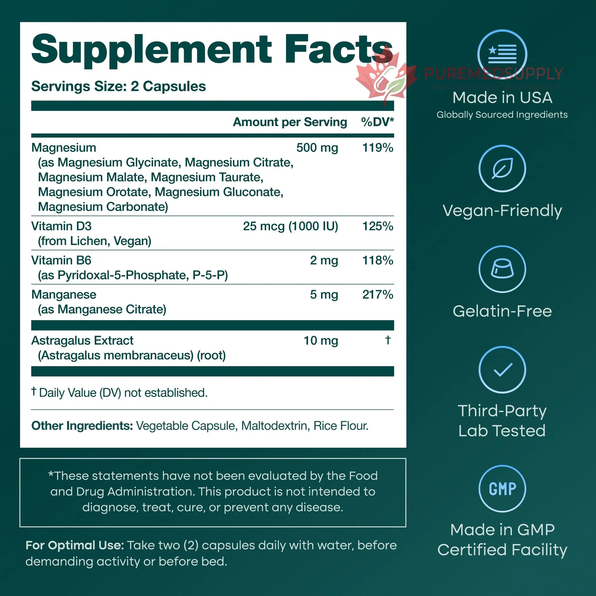 Magnesium Glycinate Complex 500mg (7-in-1) with D3, B6 (P5P) & Manganese - Multi-Form Blend - Supports Sleep & Muscle Health [Oxide-Free] Etta Vita buy supplements canada