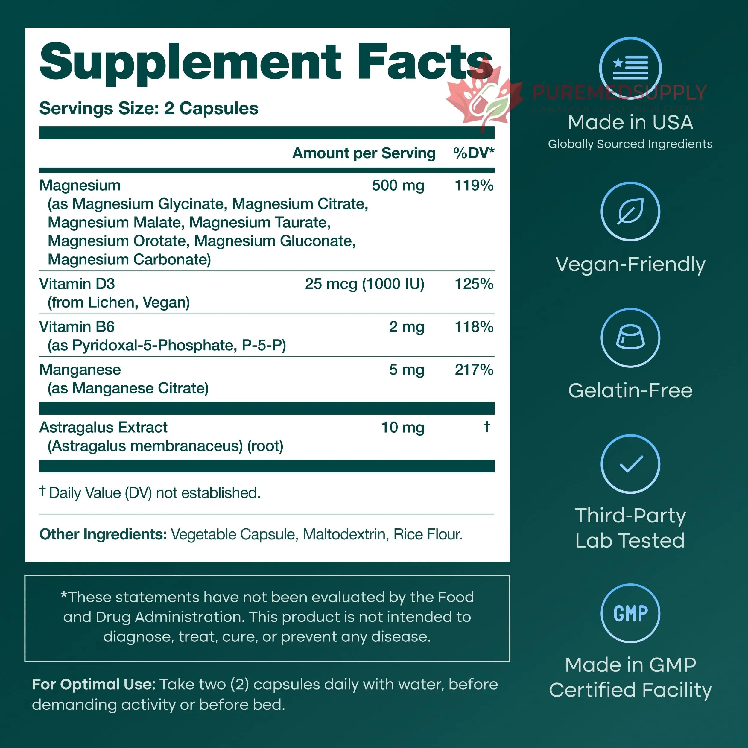 Magnesium Glycinate Complex 500mg (7-in-1) with D3, B6 (P5P) & Manganese - Multi-Form Blend - Supports Sleep & Muscle Health [Oxide-Free] Etta Vita buy supplements canada