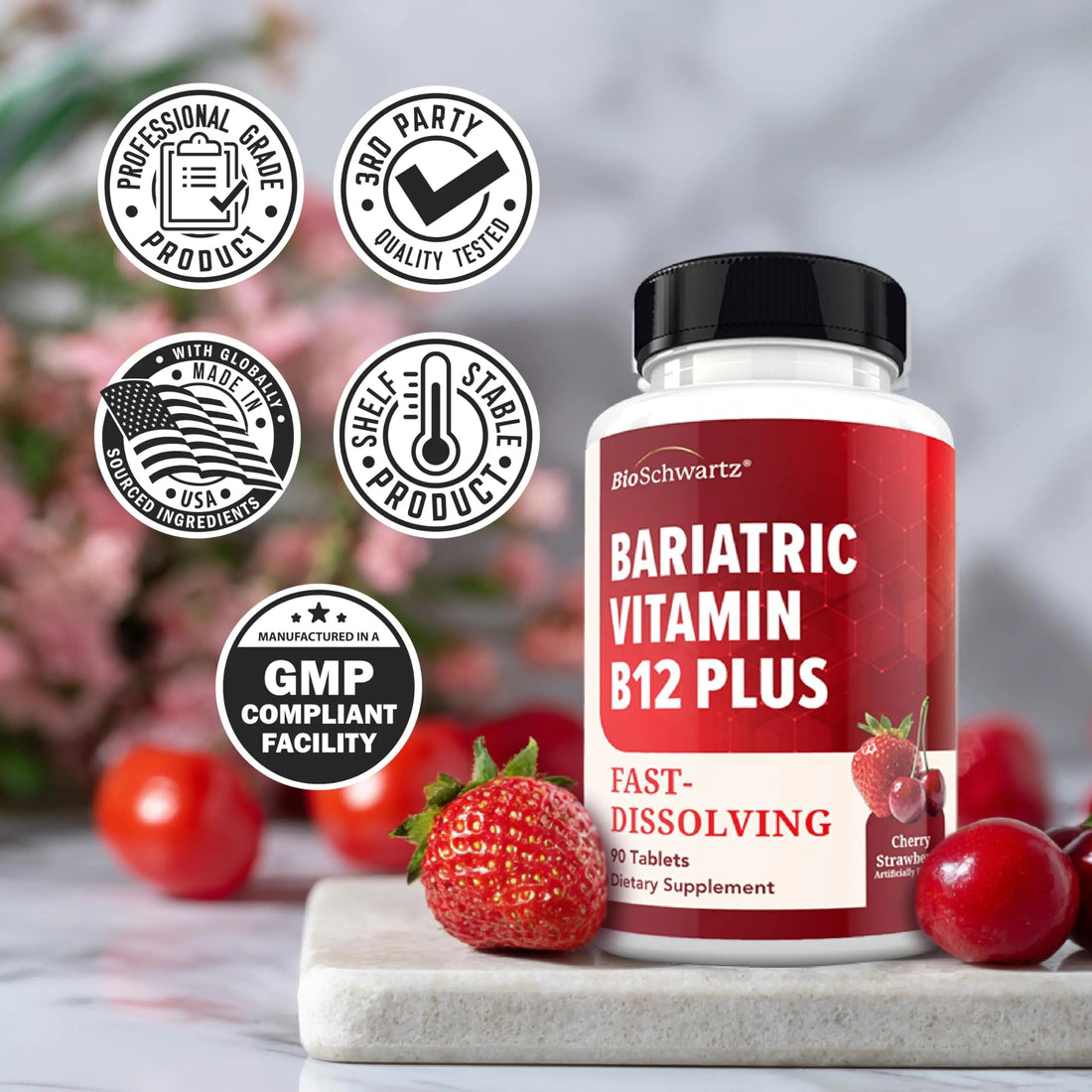 BioSchwartz Bariatric B12 Plus Dissolvable Tablets - 1000mcg Vitamin B12, Vitamin B6, Folate, Biotin - Cherry Strawberry Flavor BioSchwartz buy supplements canada