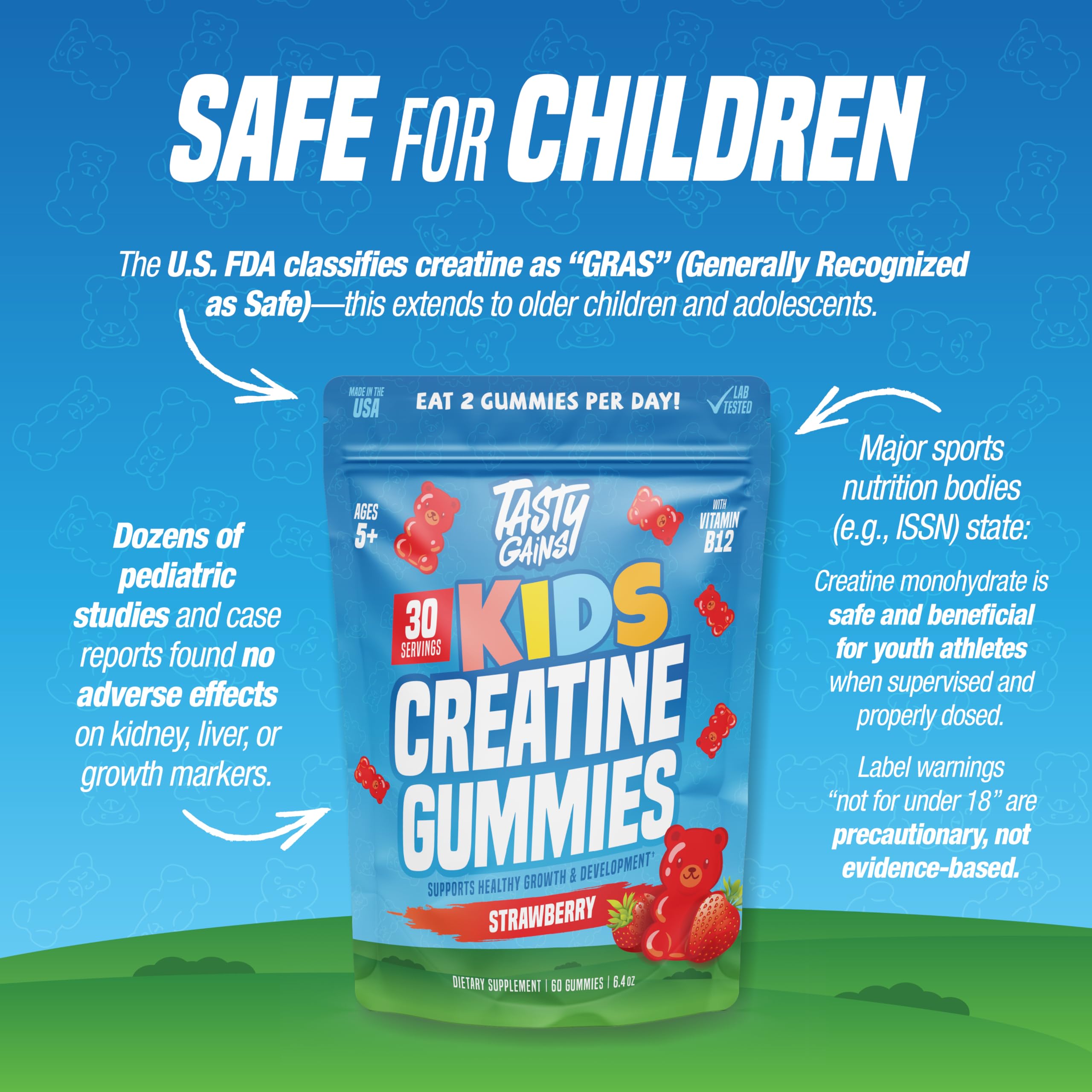 TASTY GAINS Kids & Teen Creatine Gummies with Vitamin B12 for Growth Support, Easy Chew Daily Supplement, Gummy Vitamins for Kids and Teens, Ages 5+ TASTY GAINS buy supplements canada