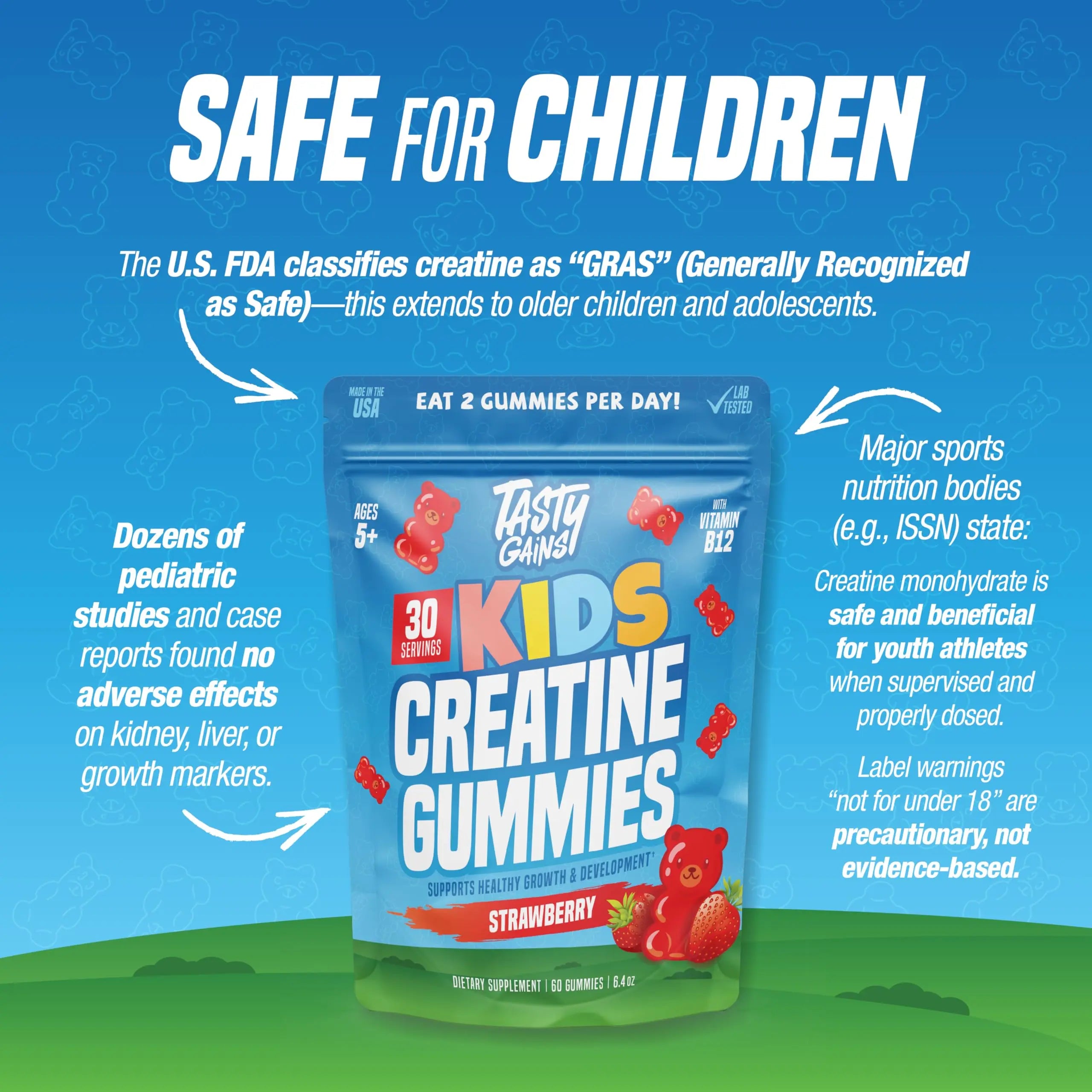 TASTY GAINS Kids & Teen Creatine Gummies with Vitamin B12 for Growth Support, Easy Chew Daily Supplement, Gummy Vitamins for Kids and Teens, Ages 5+ TASTY GAINS buy supplements canada