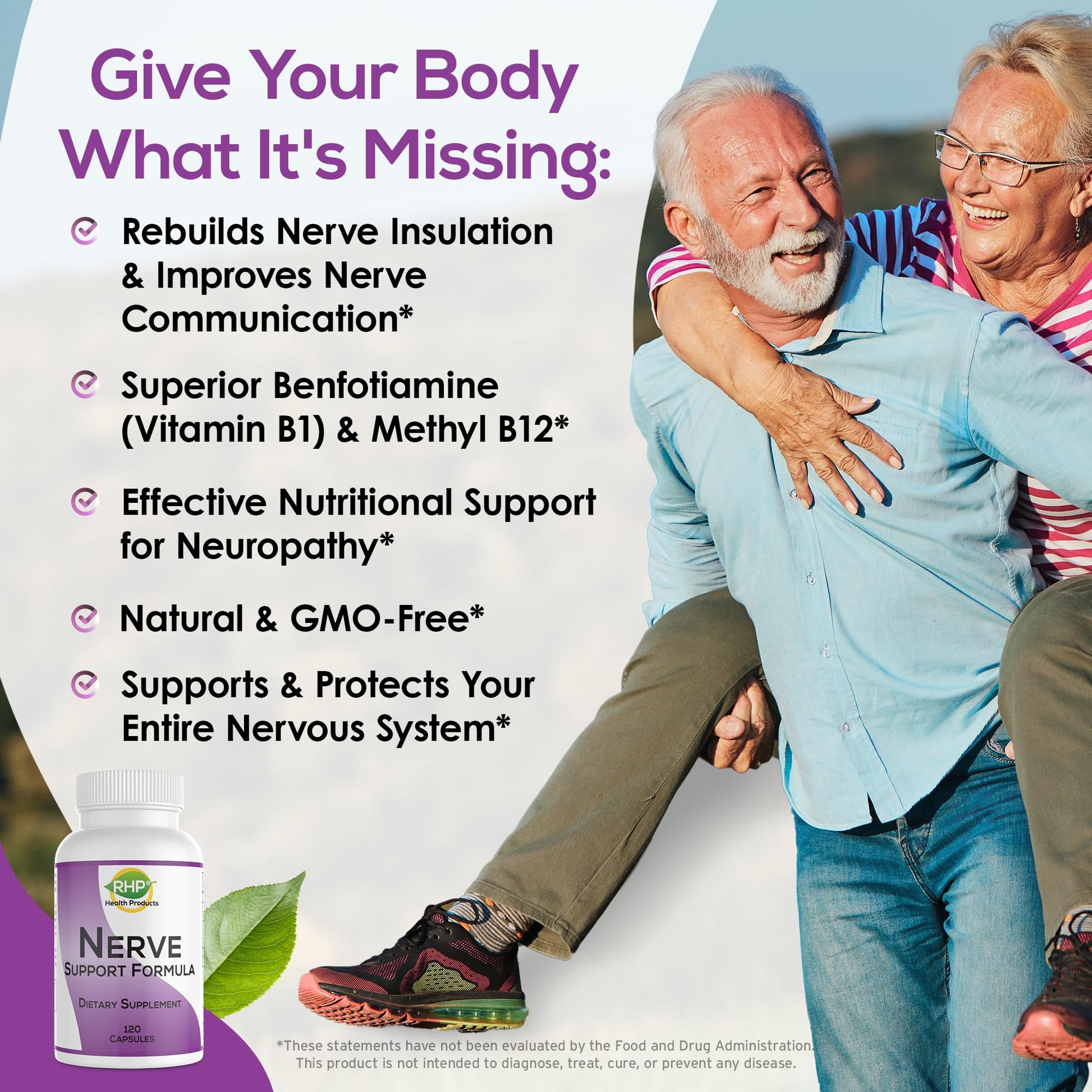 RHP Nerve Support Formula. Nutritional Support of Neuropathy, Nerve Relief from Aches, Nerve Pain & Discomfort. B-Complex with Benfotiamine and Methyl B12. 120 Capsules RHP buy supplements canada