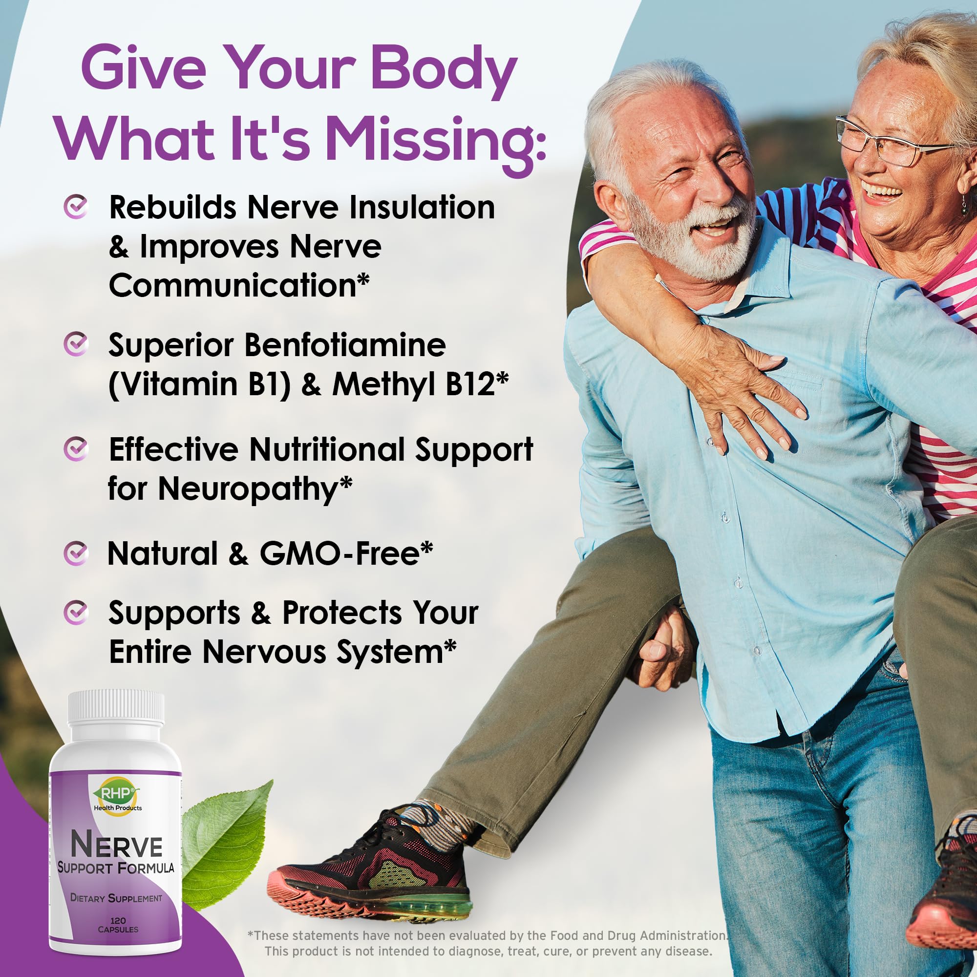 RHP Nerve Support Formula. Nutritional Support of Neuropathy, Nerve Relief from Aches, Nerve Pain & Discomfort. B-Complex with Benfotiamine and Methyl B12. 120 Capsules RHP buy supplements canada