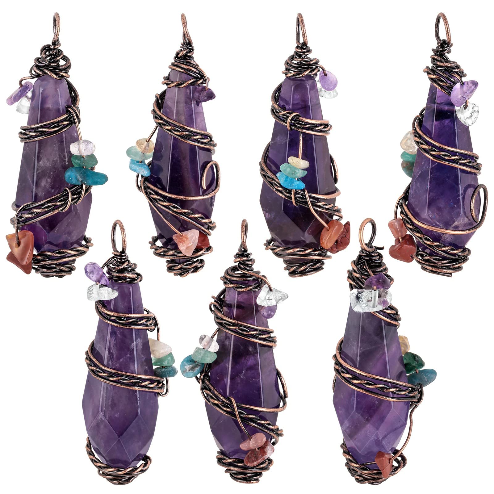 Nupuyai Wire Wrapped 7 Chakra Crystal Stone Pendant Necklace for Women Men, Handmade Faceted Nupuyai buy supplements canada