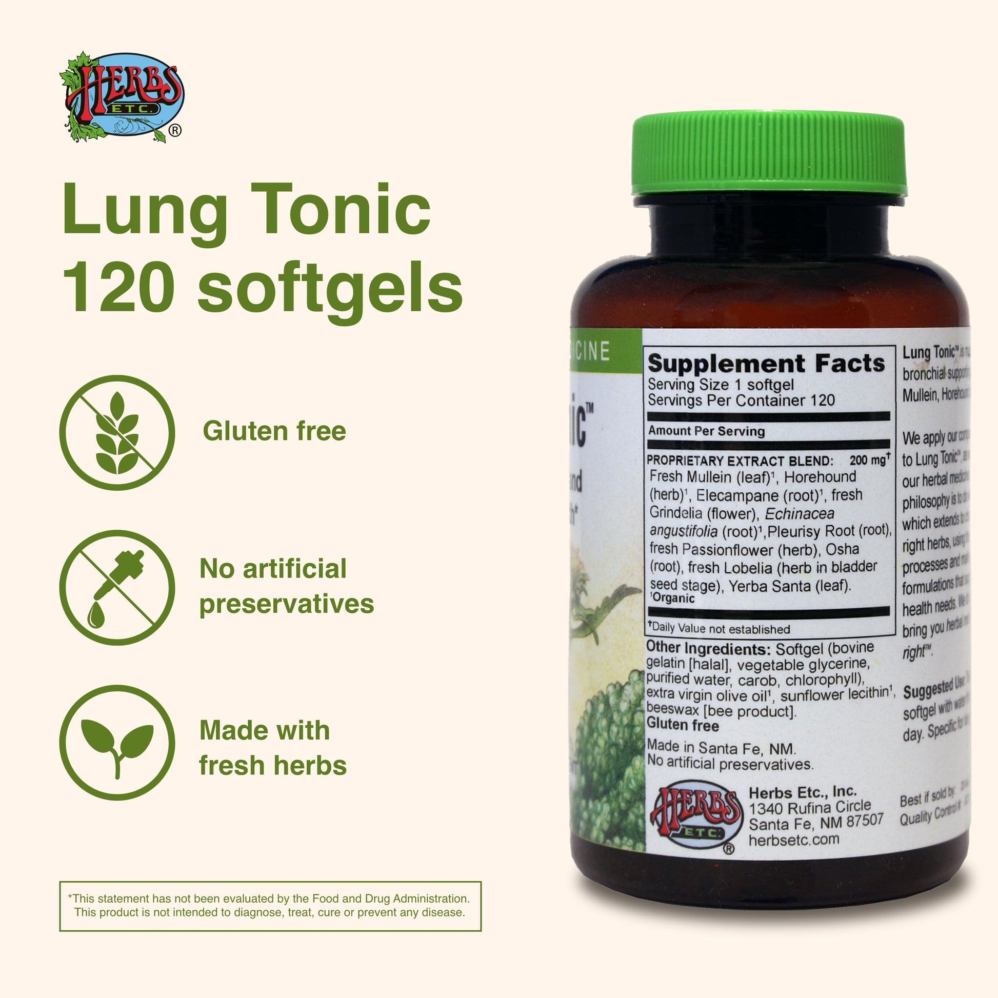 Herbs Etc. Lung Tonic - Lung Supplement for Bronchial Support - Healthy Breathing Support with Mullein, Horehound & Grindelia - 120 Softgels Herbs Etc. buy supplements canada