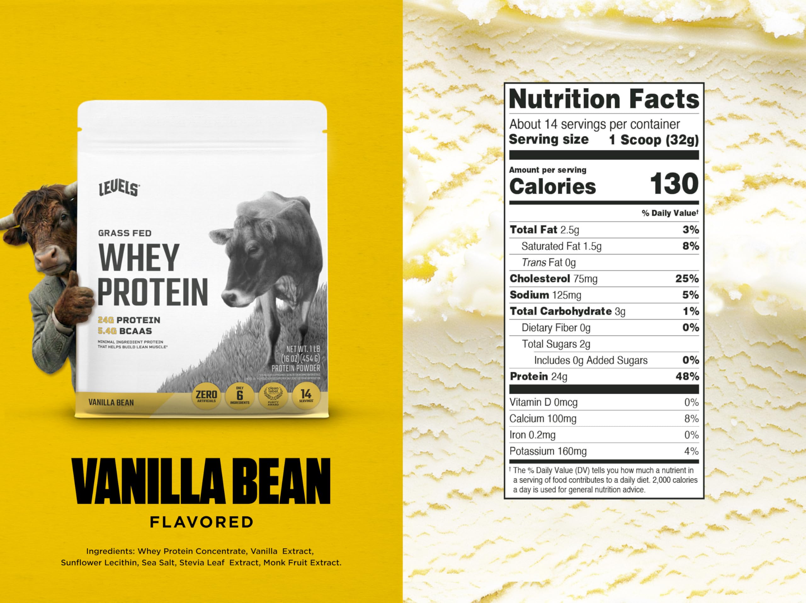 Levels Grass Fed Whey Protein Powder, No Artificials, 24G of Protein, Vanilla Bean, 1LB Levels Nutrition buy supplements canada