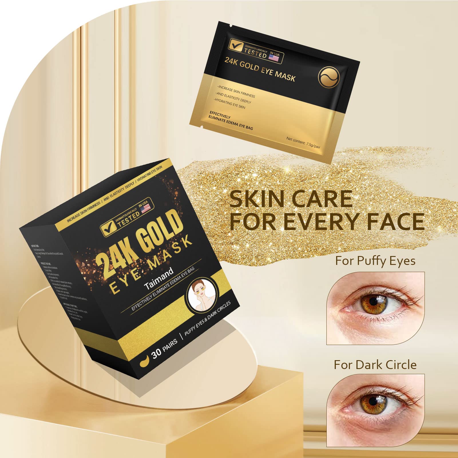Taimand Under Eye Patches (30 Pairs), 24K Gold Under Eye Mask for Puffy Eyes, Dark Circles,Bags and Wrinkles with Collagen Taimand buy supplements canada