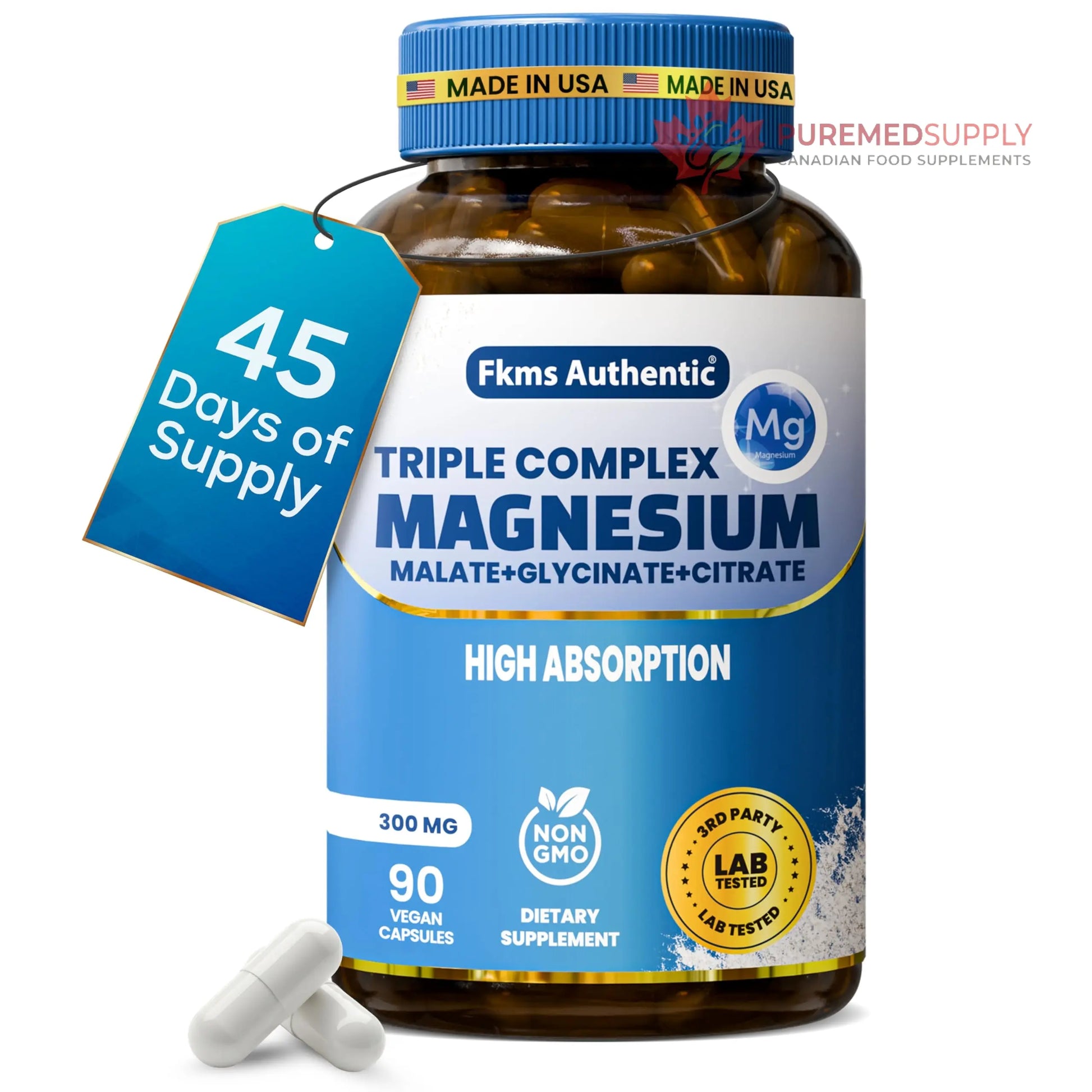 FKMS Authentic Triple Magnesium Complex | 300mg Magnesium Glycinate, Malate & Citrate for Sleep, Stress & Muscle Support | Non-GMO, Vegan, Gentle on Stomach | High Absorption | 90 Capsules FKMS AUTHENTIC buy supplements canada
