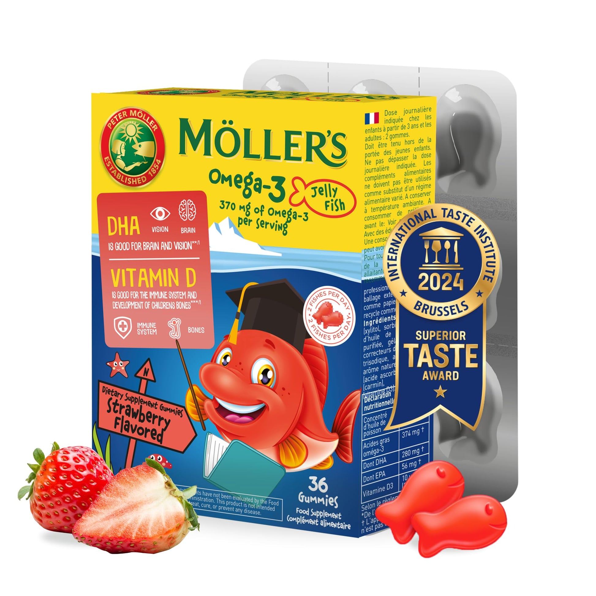 MÖLLER'S Omega 3 Capsules, Natural Fish Oil Omega3 for Kids with DHA and EPA, No Gluten, Lactose or Added Sugar & Easy to Chew, Strawberry Flavor, 36 Capsules MÖLLER'S buy supplements canada