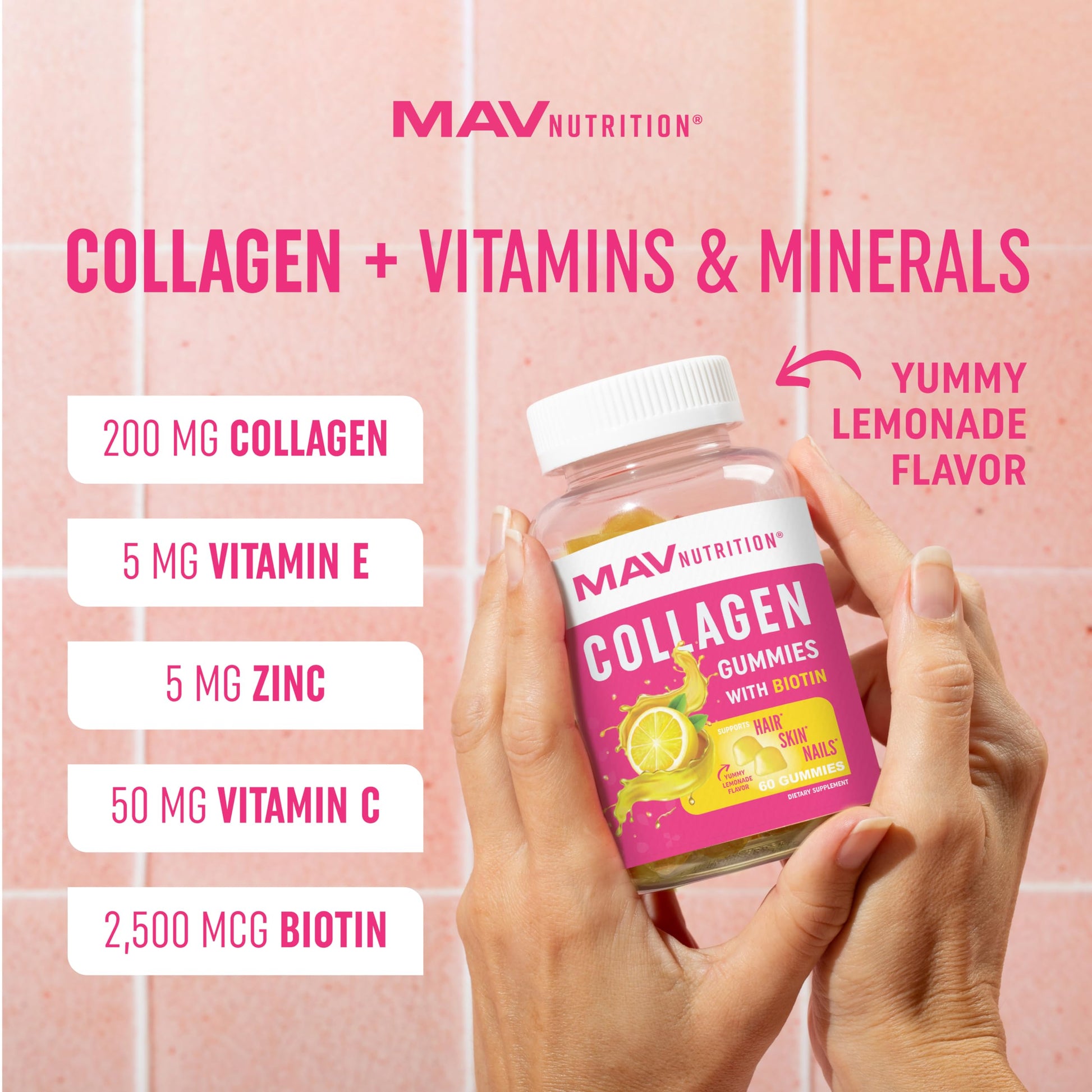 Collagen Gummies for Women | 200mg Hydrolyzed Collagen + 2500mcg Biotin, with Vitamin C, E & Zinc MAV NUTRITION buy supplements canada