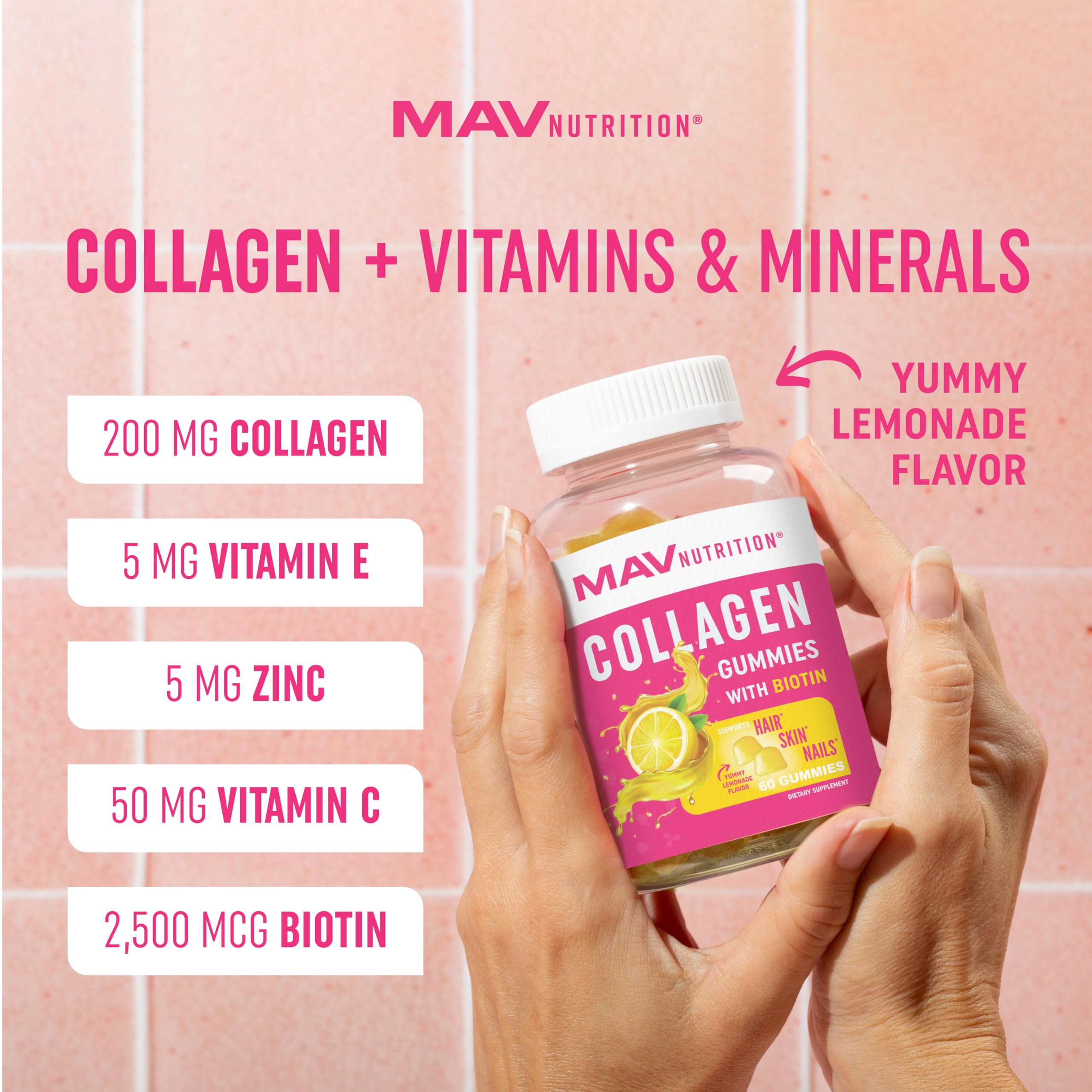 Collagen Gummies for Women | 200mg Hydrolyzed Collagen + 2500mcg Biotin, with Vitamin C, E & Zinc MAV NUTRITION buy supplements canada