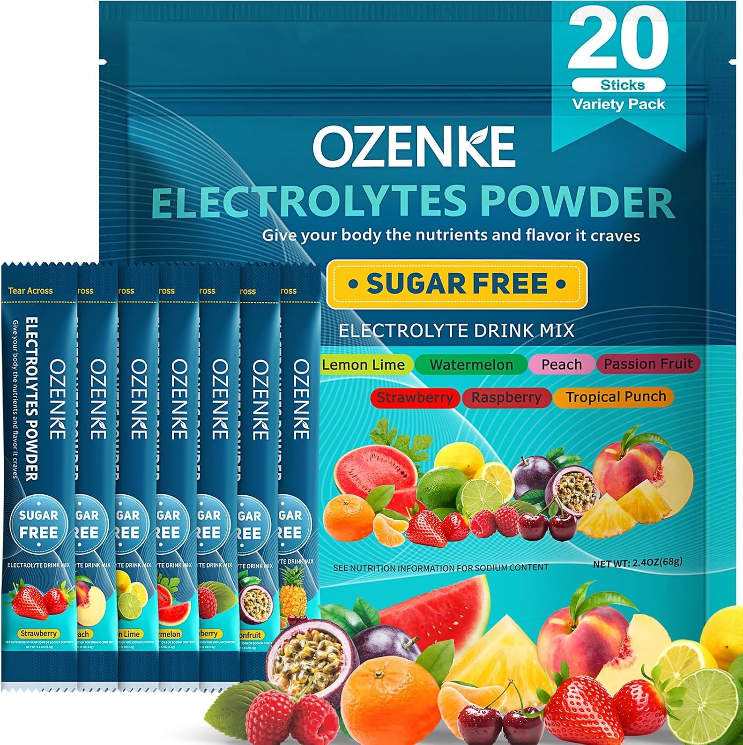 OZENKE Electrolytes Powder Packets, Hydration Packets, Electrolytes Powder No Sugar, Portable Electrolyte Drink Mix for Rapid Hydration, Sugar Free & Low Sodium OZENKE buy supplements canada