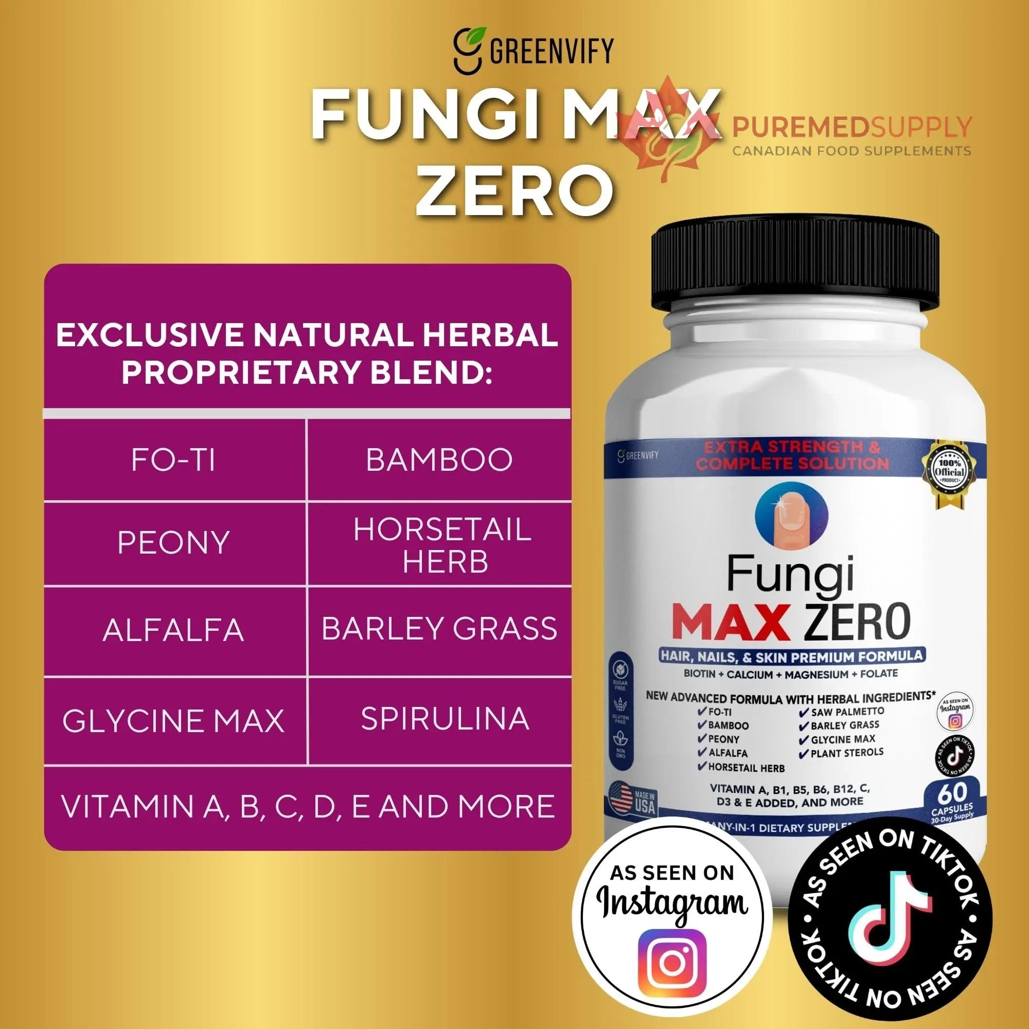 GREENVIFY Fungi Max Zero Hair, Nails & Skin Supplement. (1) GREENVIFY buy supplements canada