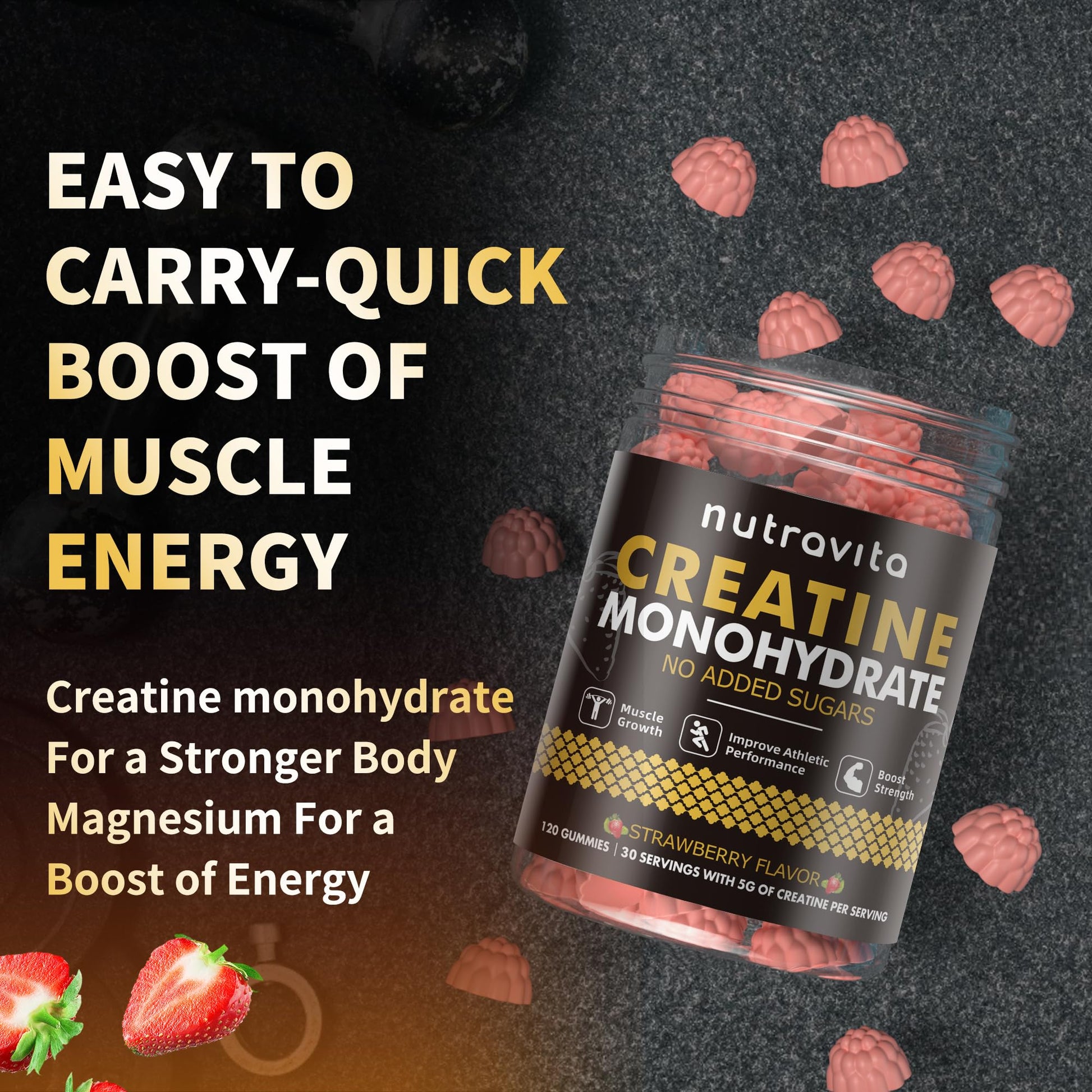 Nutravita NSF Certified Creatine Gummy - Creatine Monohydrate Gummies for Men & Women-5g of Creatine Monohydrate per Serving - Sugar Free, Nutravita buy supplements canada