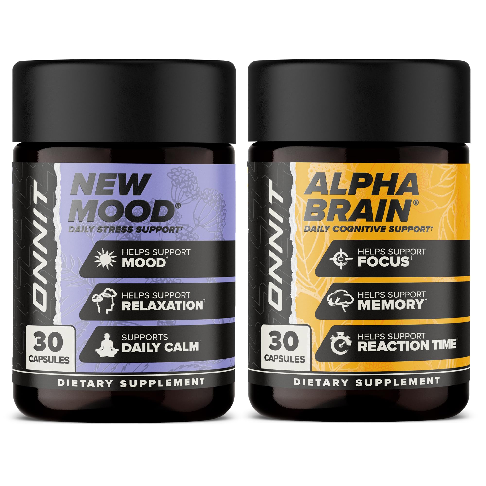 ONNIT Cognitive & Mood Support Bundle: Alpha Brain Nootropic Capsules (30 Count) + New Mood Stress Support Capsules (30 Count), IGEN Non-GMO Tested Focus, Mental Clarity, Relaxation & Sleep, 2 Pack ONNIT buy supplements canada