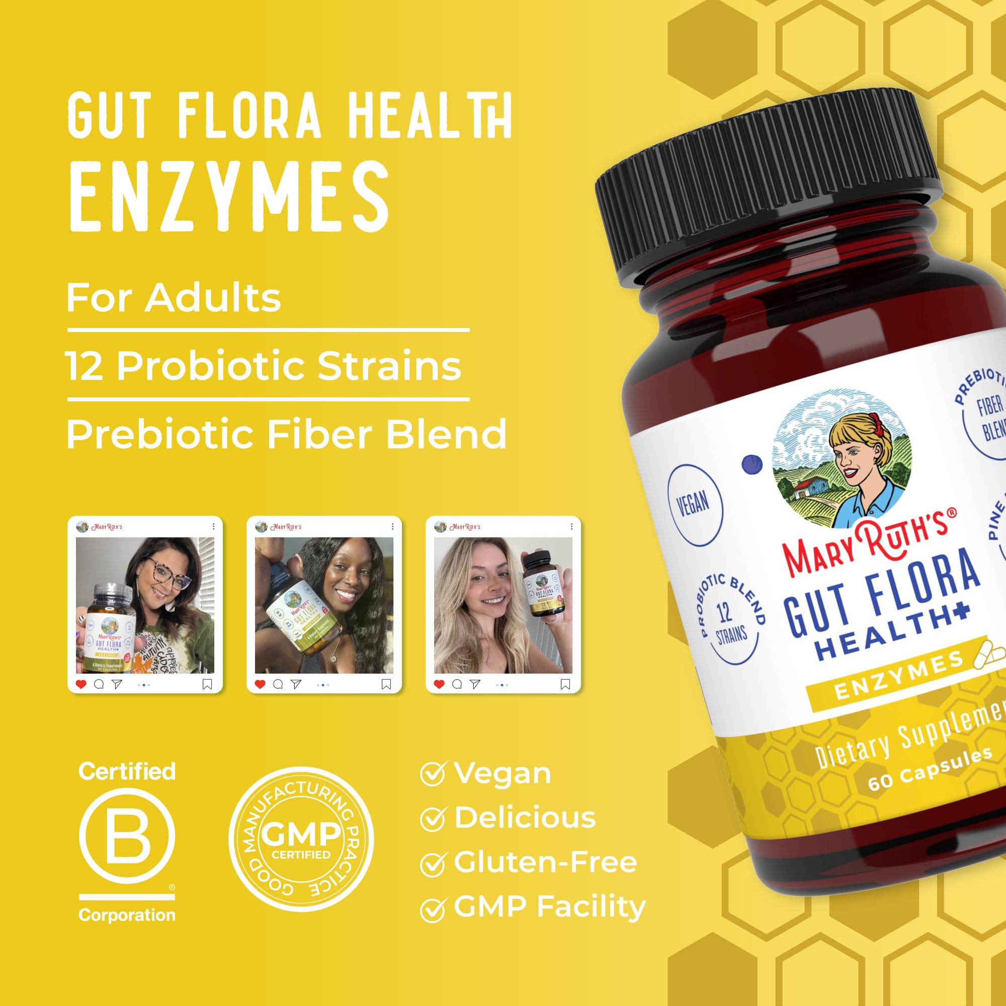 MaryRuth Organics Gut Flora Health+ Enzymes | Up to 2 Month Supply | Prebiotic Probiotic Digestive Enzymes Blend for Healthy Gut Biome & Digestive Support | Gastrointestinal Health | 60 Capsules MARYRUTH'S buy supplements canada