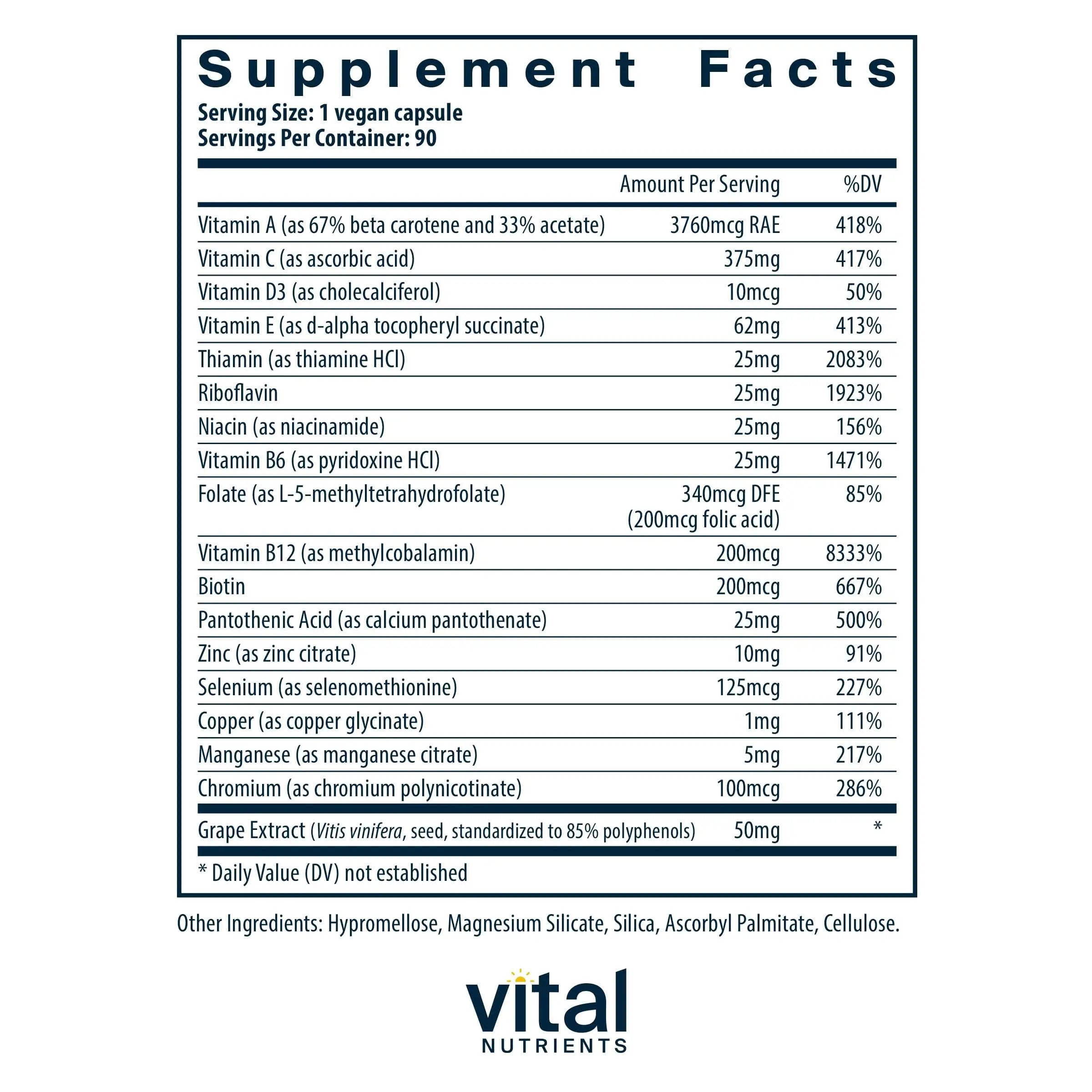 Vital Nutrients Minimal and Essential Multivitamin | Vegetarian One per Day Multi Vitamin, Mineral, & Antioxidant Supplement* | Vital Nutrients buy supplements canada