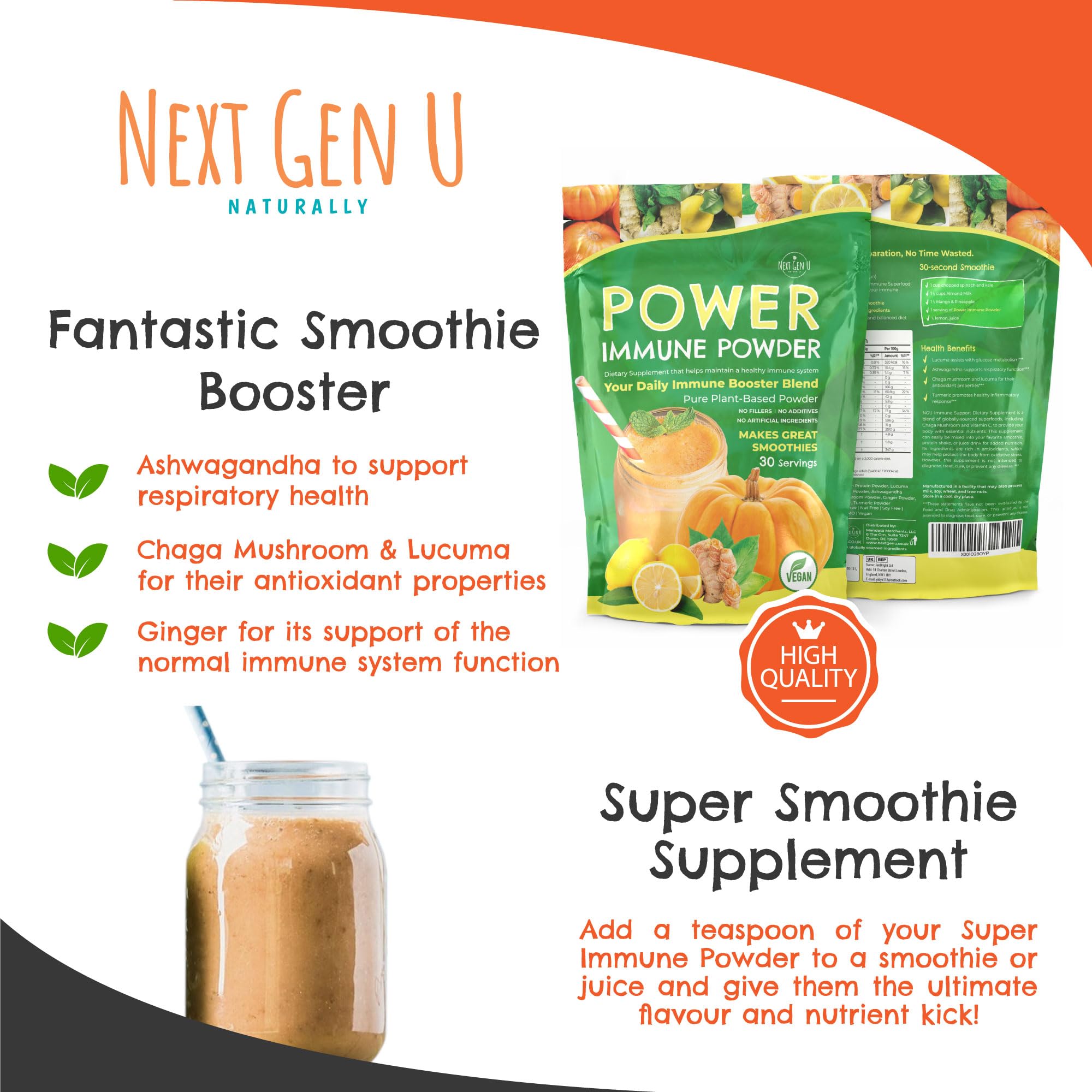 Immune Support - Supplement Powder 150g - Superfood Booster for Adults - Natural Immunity Defense - Daily Drink Mix for Women & Men - Plant Based, Vegan & Gluten Free Smoothie Boost by NextGenU NGU Next Gen U buy supplements canada