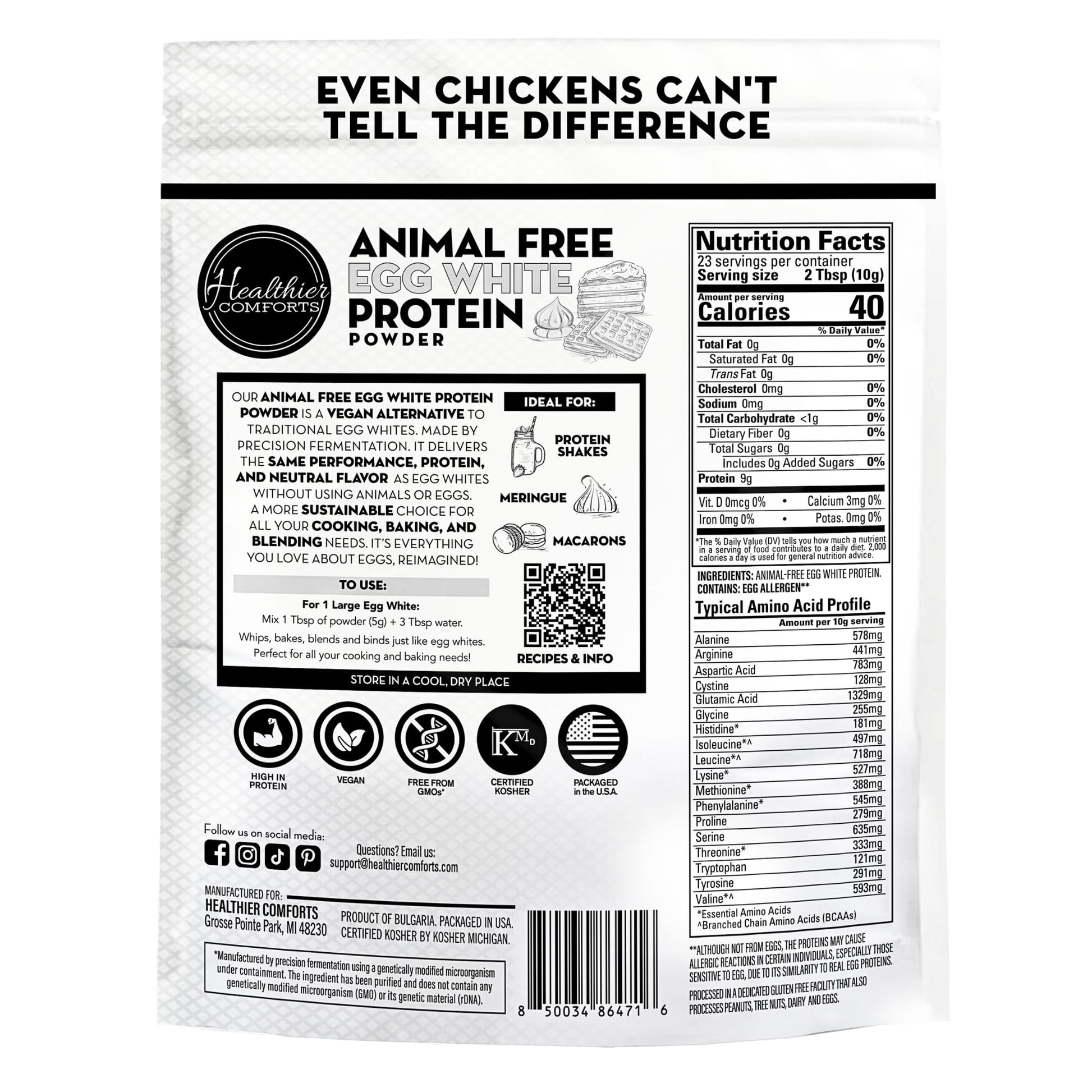 Healthier Comforts Animal-Free Egg White Protein Powder | Make Vegan Egg Omelets, Angel Food Cake, Meringue, Protein Shakes | Whips and Binds Just Like Traditional Egg Whites (8 oz) Healthier Comforts buy supplements canada