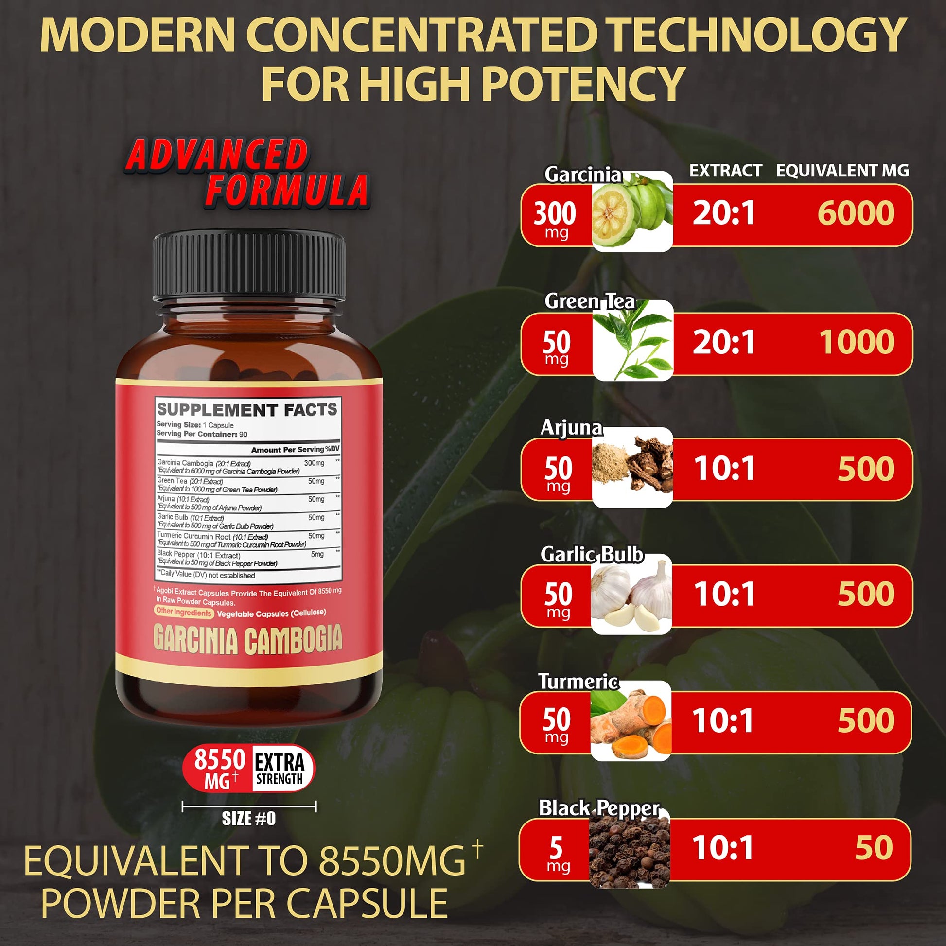 agobi Pure Garcinia Cambogia Capsules 8550mg - 6in1 with Green Tea, Arjuna, Garlic Bulb agobi buy supplements canada