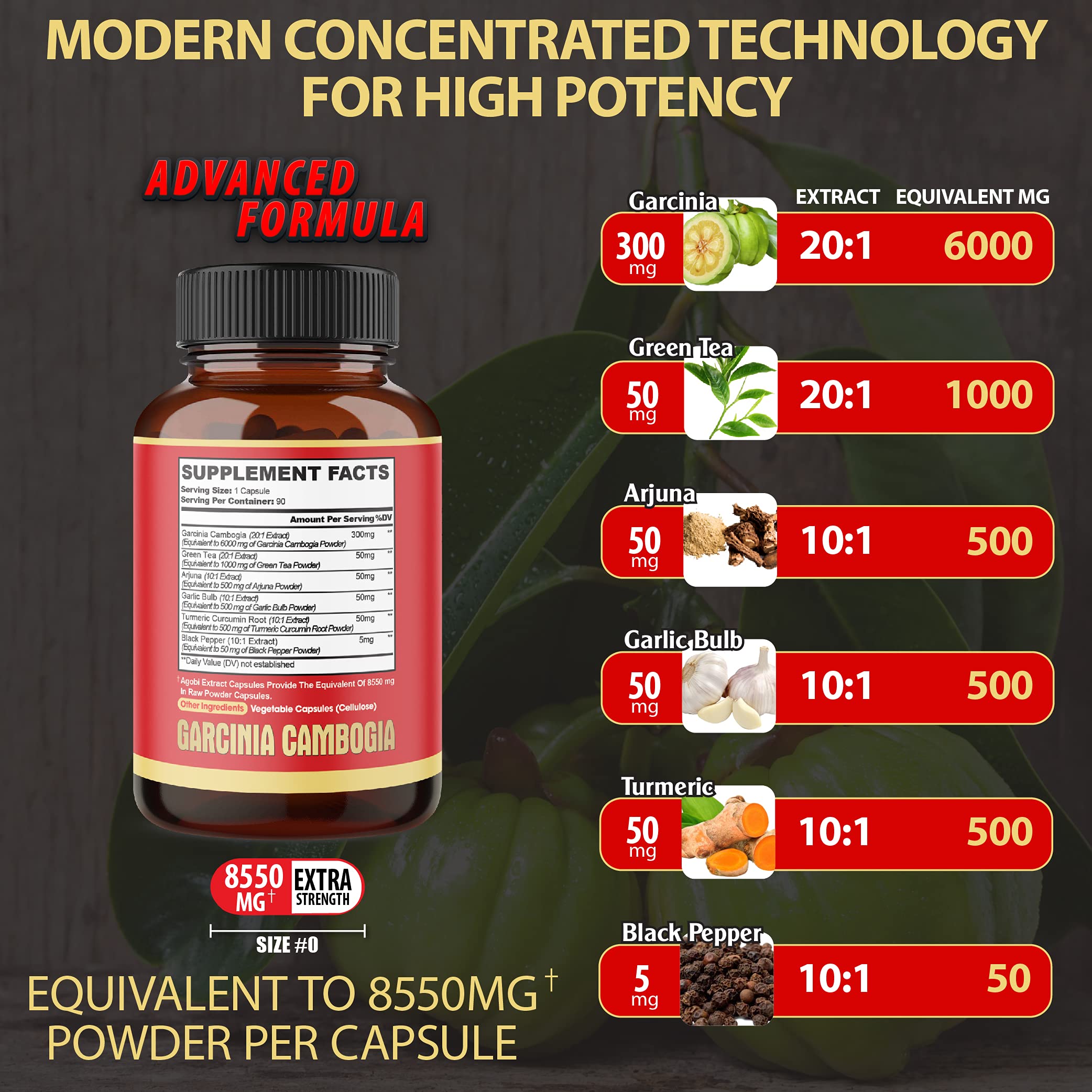 agobi Pure Garcinia Cambogia Capsules 8550mg - 6in1 with Green Tea, Arjuna, Garlic Bulb agobi buy supplements canada