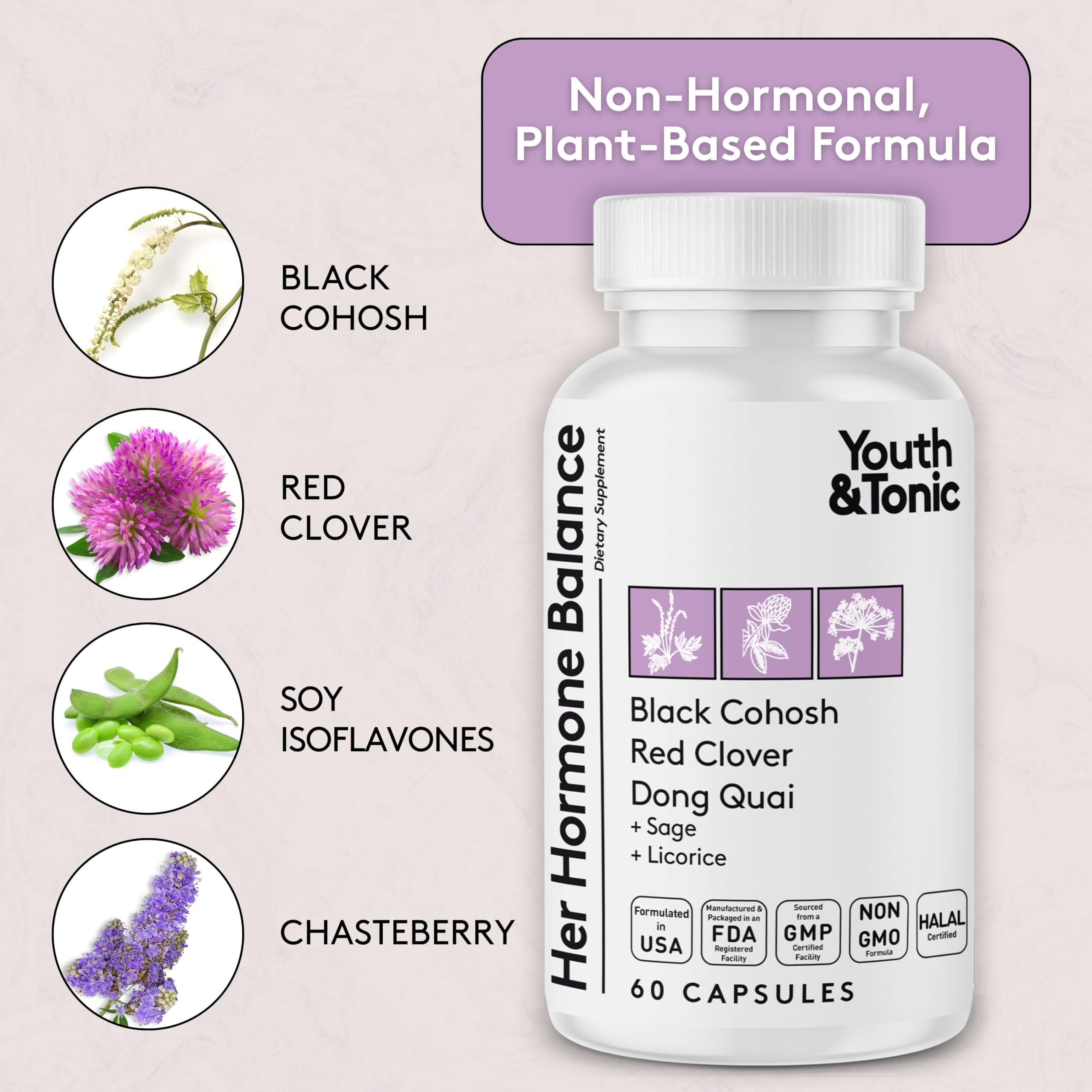 Youth & Tonic Her Hormone Balance – Menopause Supplement for Women, Perimenopause Support, Non-Hormonal Herbal Formula with Black Cohosh for Hot Flashes & Night Sweats, 60 Capsules Youth & Tonic buy supplements canada