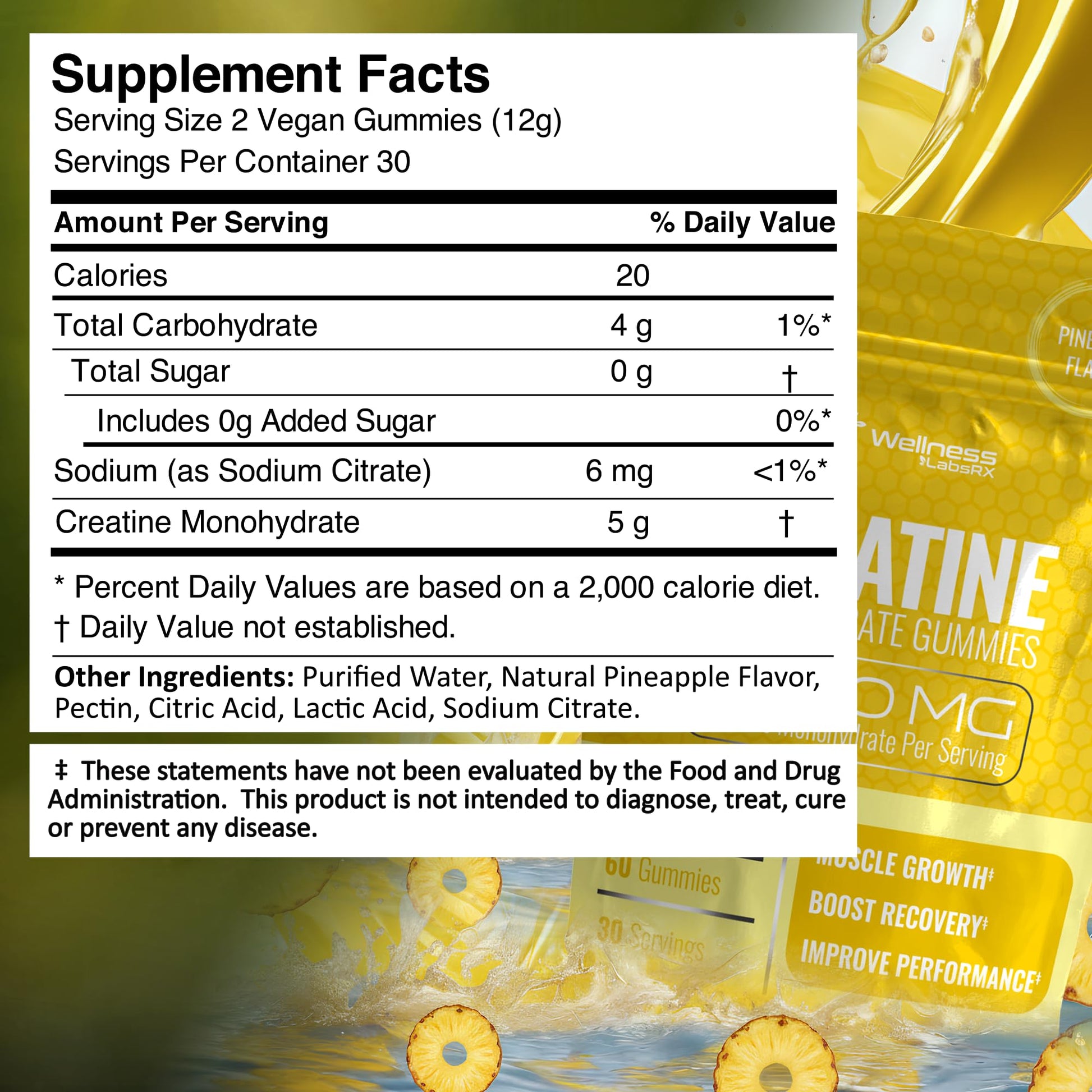 Creatine Gummies 5000mg, 30 Servings Creatine Monohydrate Gummies - Third-Party Tested Creatine for Women, Pineapple Flavor Creatine for Men, Muscle Growth, WELLNESS LABSRX buy supplements canada