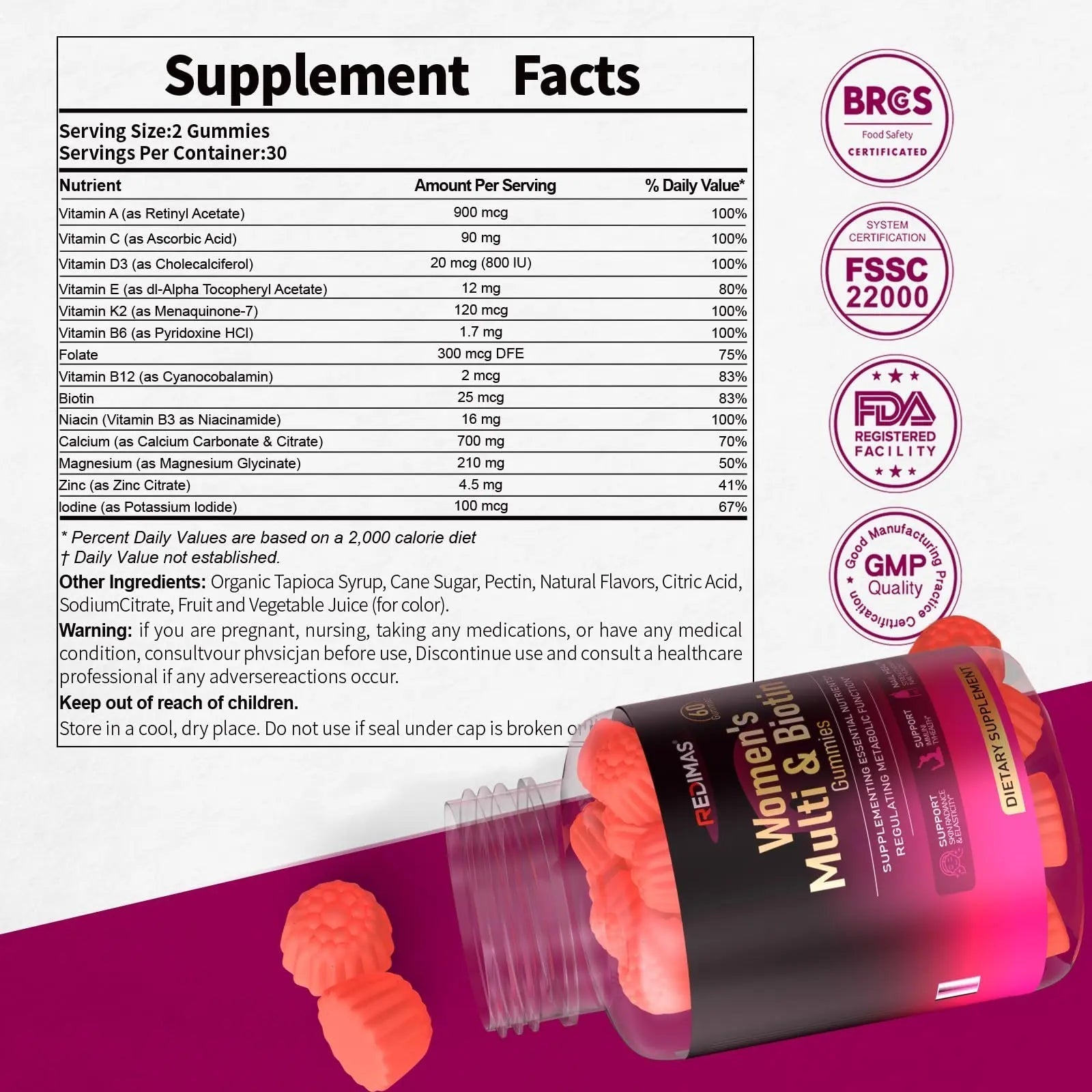 Redimas Multivitamin Gummies for Women, Chewable Adult Vitamin with Vitamins A, B, C, D, E, and Biotin, Gummy Format for Everyday Nutrient Inclusion Redimas buy supplements canada