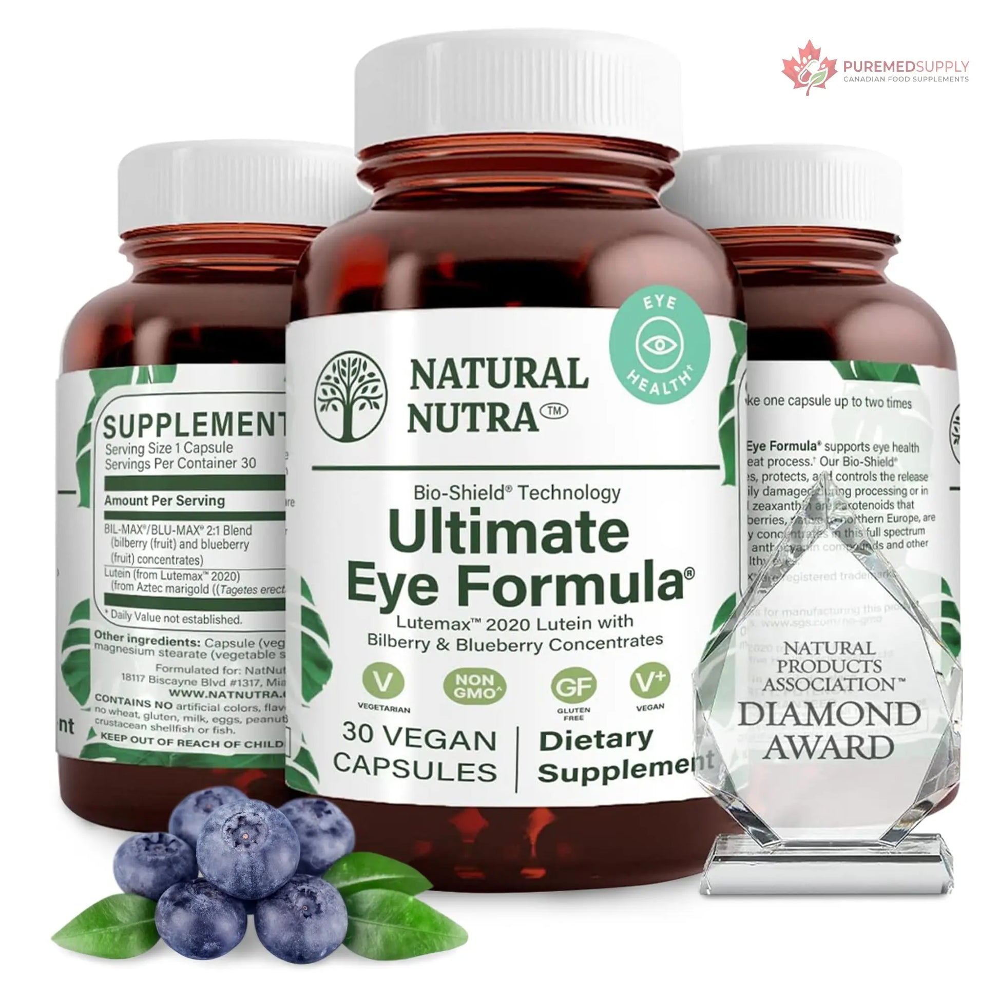 Natural Nutra Ultimate Eye Health Supplement - Bilberry & Blueberry Extract Blend for Day and Night Vision Support, Promotes Color Perception & Eye Clarity - Non-GMO, Vegan - 30 Capsules (Pack of 3) Natural Nutra buy supplements canada