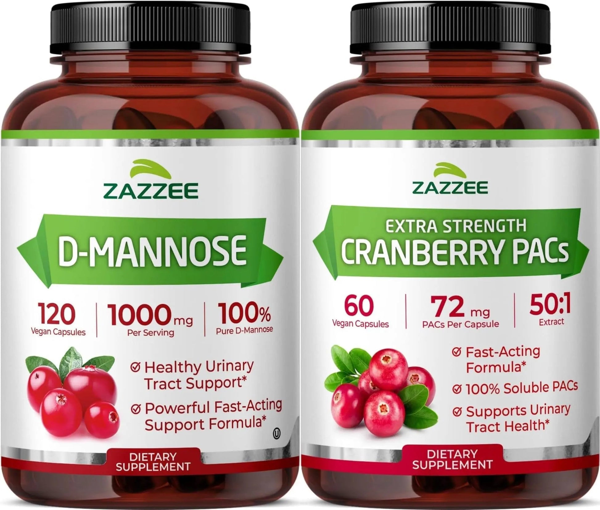 Zazzee Ultimate Urinary Tract Support Bundle | Super Concentrated Proanthocyanidin Cranberry Extract Capsules Plus D-Mannose 1000mg Capsules for UT & Bladder Cleansing (60 Servings Each) Zazzee buy supplements canada