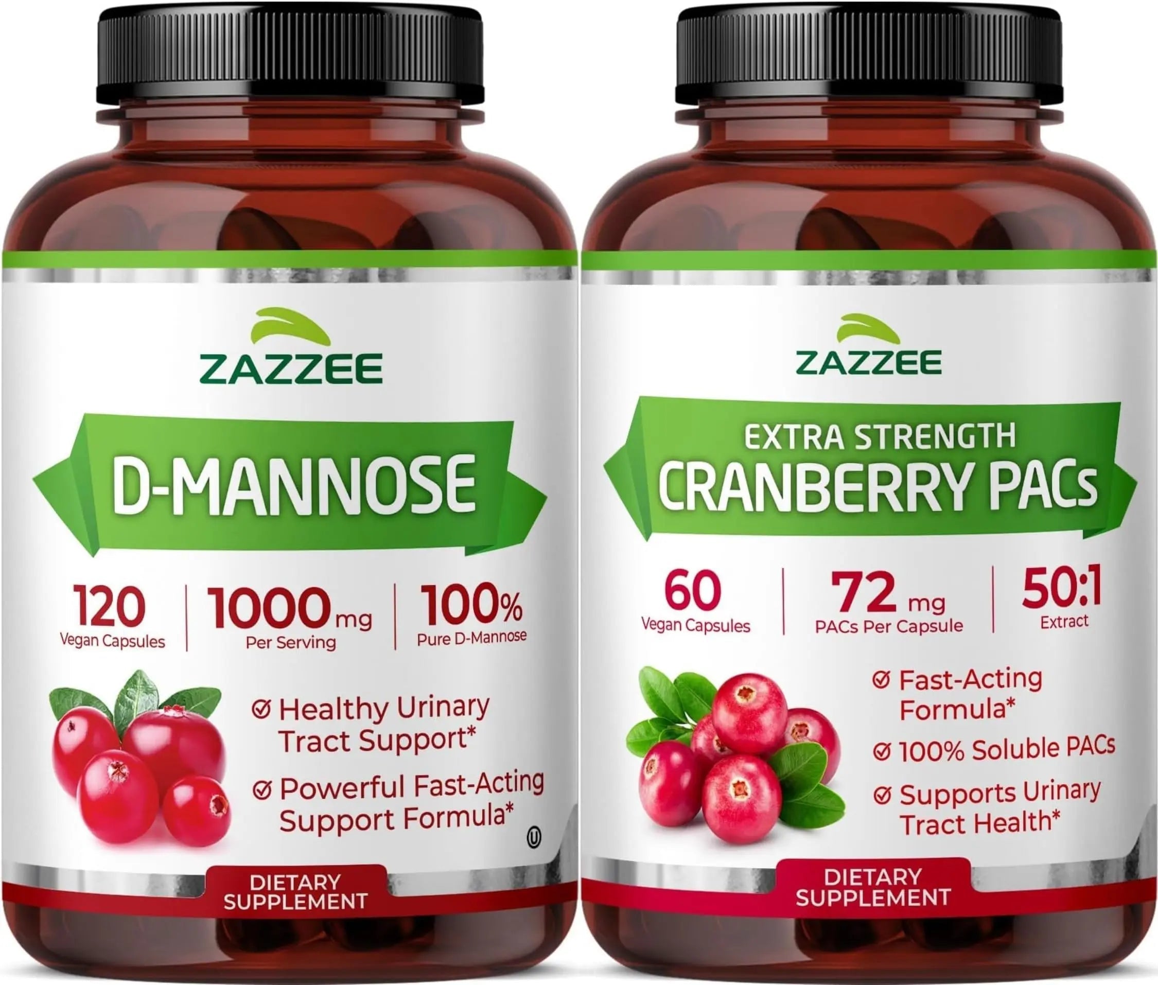 Zazzee Ultimate Urinary Tract Support Bundle | Super Concentrated Proanthocyanidin Cranberry Extract Capsules Plus D-Mannose 1000mg Capsules for UT & Bladder Cleansing (60 Servings Each) Zazzee buy supplements canada