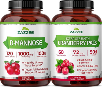 Zazzee Ultimate Urinary Tract Support Bundle | Super Concentrated Proanthocyanidin Cranberry Extract Capsules Plus D-Mannose 1000mg Capsules for UT & Bladder Cleansing (60 Servings Each) Zazzee buy supplements canada