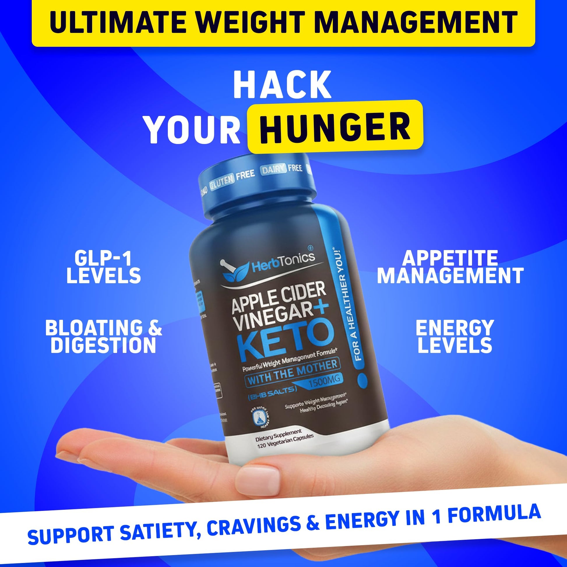 Herbtonics Apple Cider Vinegar + Keto BHB Capsules |  Support for Appetite, Cravings & Weight Management | Metabolism Support with Satiety Support Herbtonics buy supplements canada