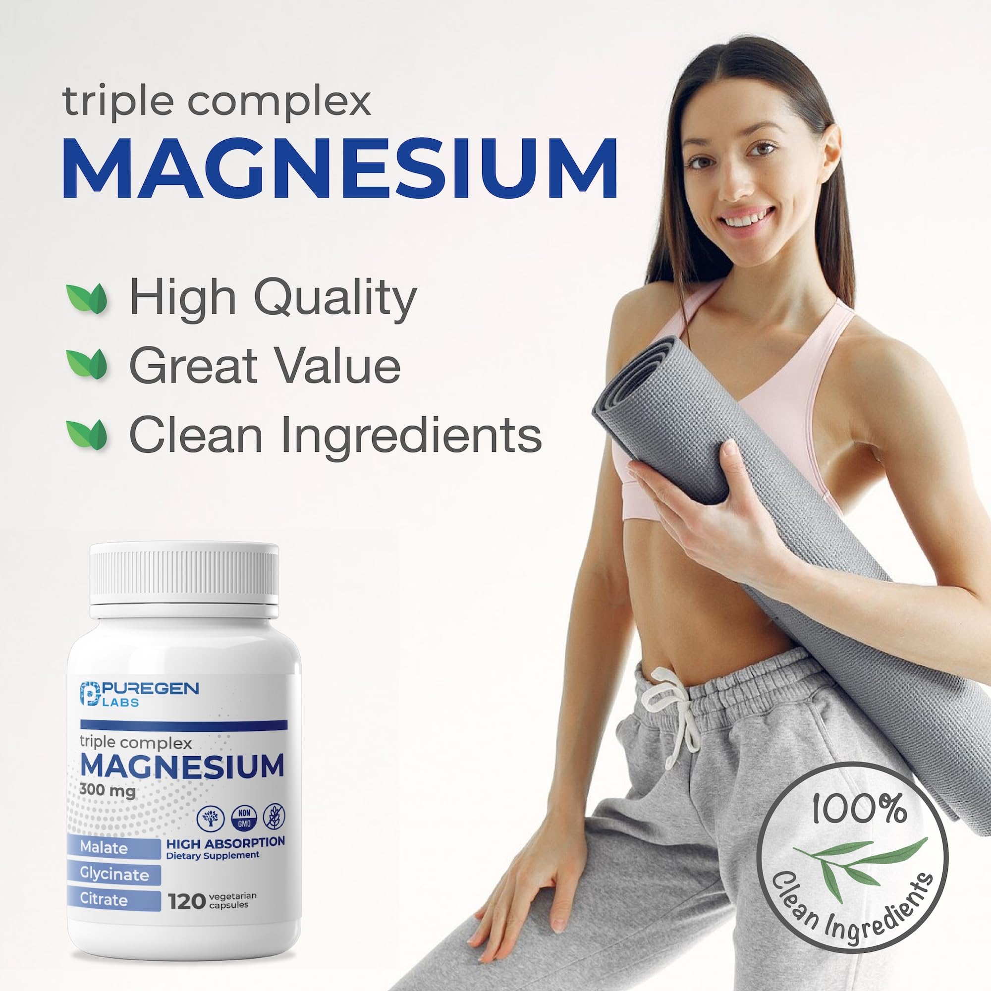 Puregen Labs Triple Magnesium Complex 300mg of Magnesium Glycinate, Malate, & Citrate P Puregen Labs buy supplements canada