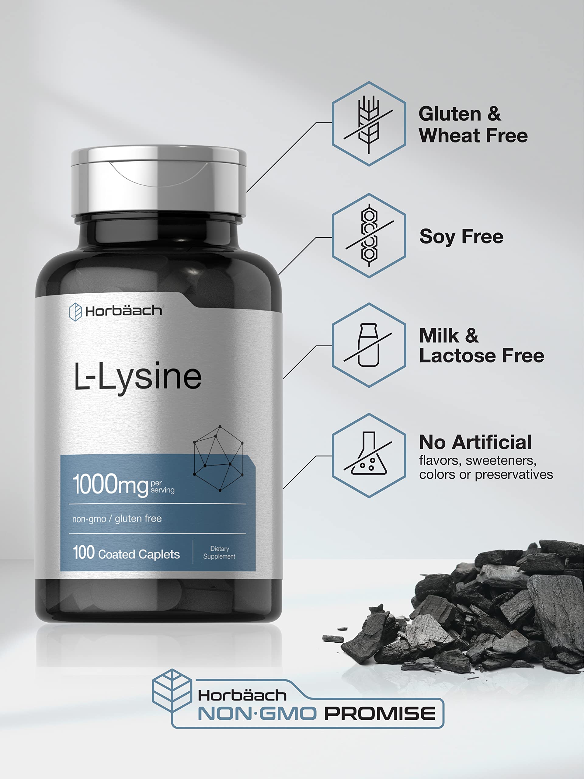 L-Lysine 1000mg | 100 Coated Caplets | Free Form Dietary Supplement | Vegetarian Horbäach buy supplements canada