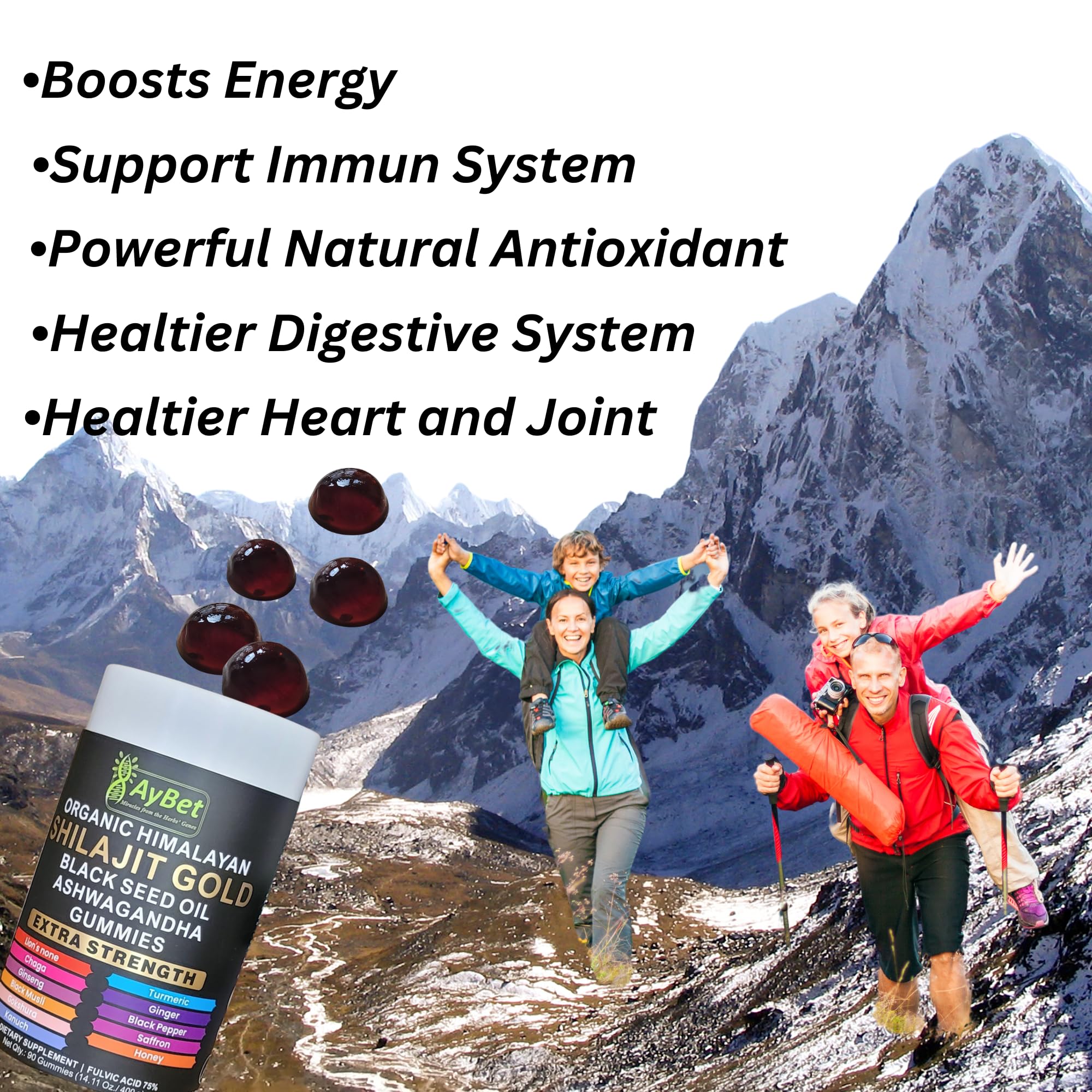 AyBet Organic Himalayan Shilajit Gold Gummies for Men and Women, Black Seed Oil, Ashwagandha, Ginseng, Turmeric, Gokshura, Lion's None, Lab Tested,%75 Fulvic Acid, No Sugar Added, Halal, 90Gummy AyBet buy supplements canada