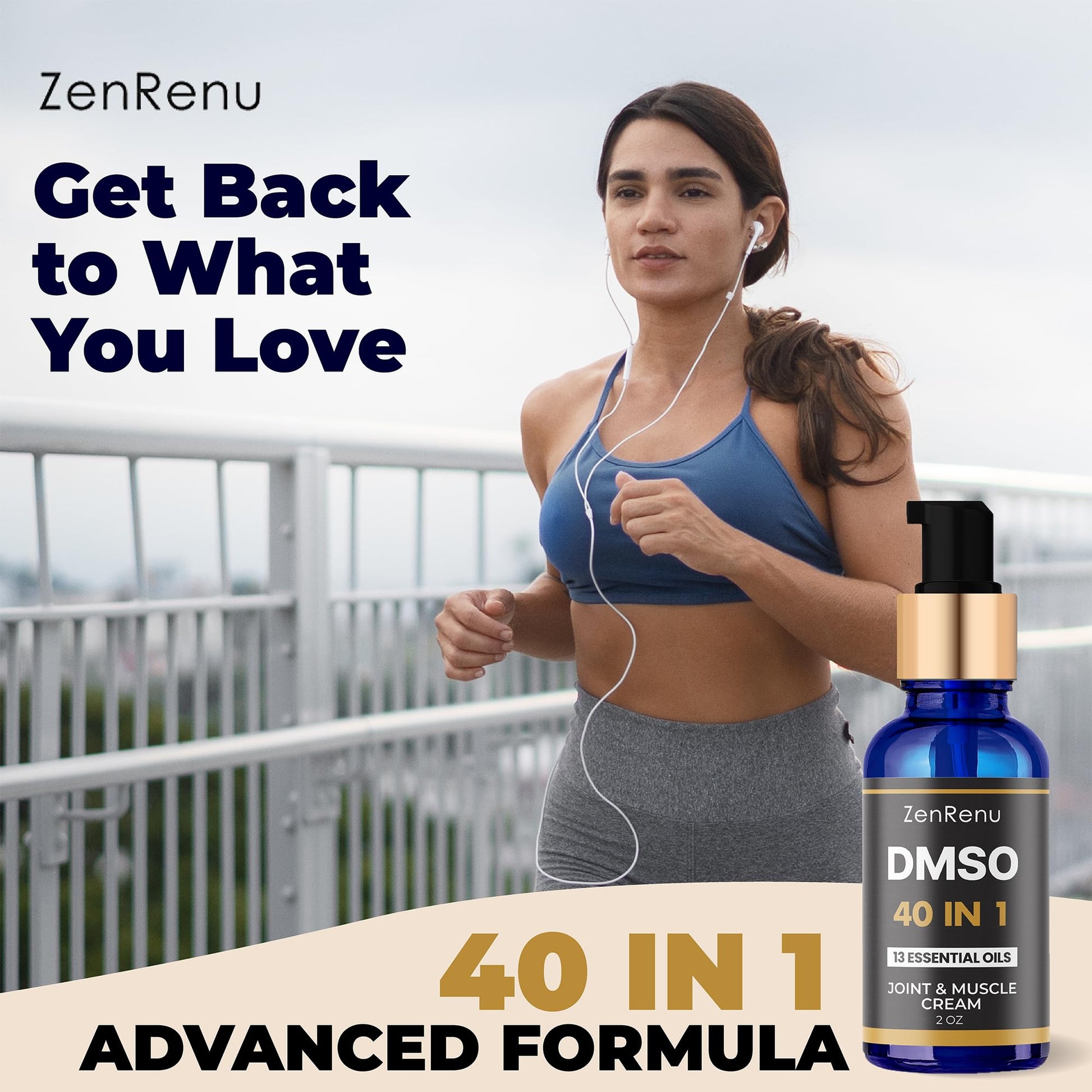 Zenrenu DMSO Cream 99.995% Pure Pharmaceutical Grade - 40-in-1 Advanced Formula -12 Essential Oils, Arnica, Aloe Vera, MSM - Fast-Absorbing Cream – 2 oz Glass Pump Bottle – Made in USA Zenrenu buy supplements canada