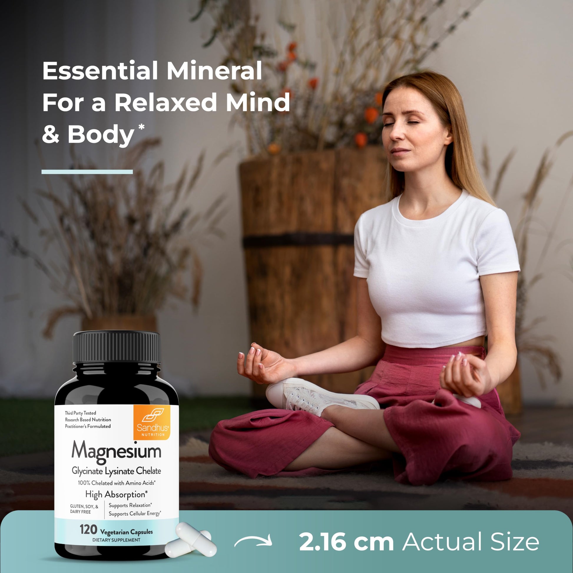Sandhu's Magnesium Glycinate Lysinate | 120 Easy to Swallow Chelated Vegan Capsules | Magnesium Lysine Chelate Supplement for High Absorption | for Best Sleep, Leg Cramps, Relaxation Sandhu's buy supplements canada