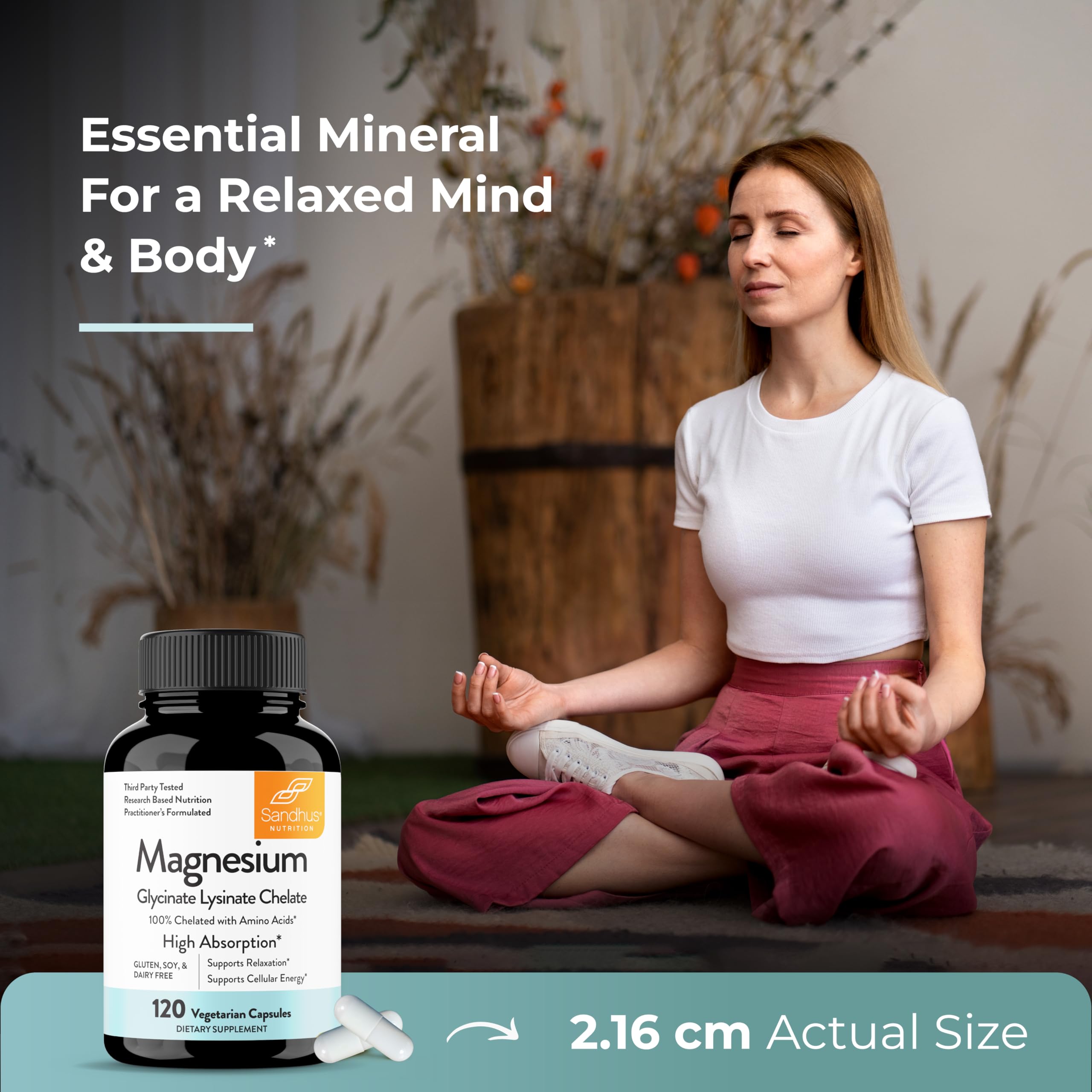 Sandhu's Magnesium Glycinate Lysinate | 120 Easy to Swallow Chelated Vegan Capsules | Magnesium Lysine Chelate Supplement for High Absorption | for Best Sleep, Leg Cramps, Relaxation Sandhu's buy supplements canada