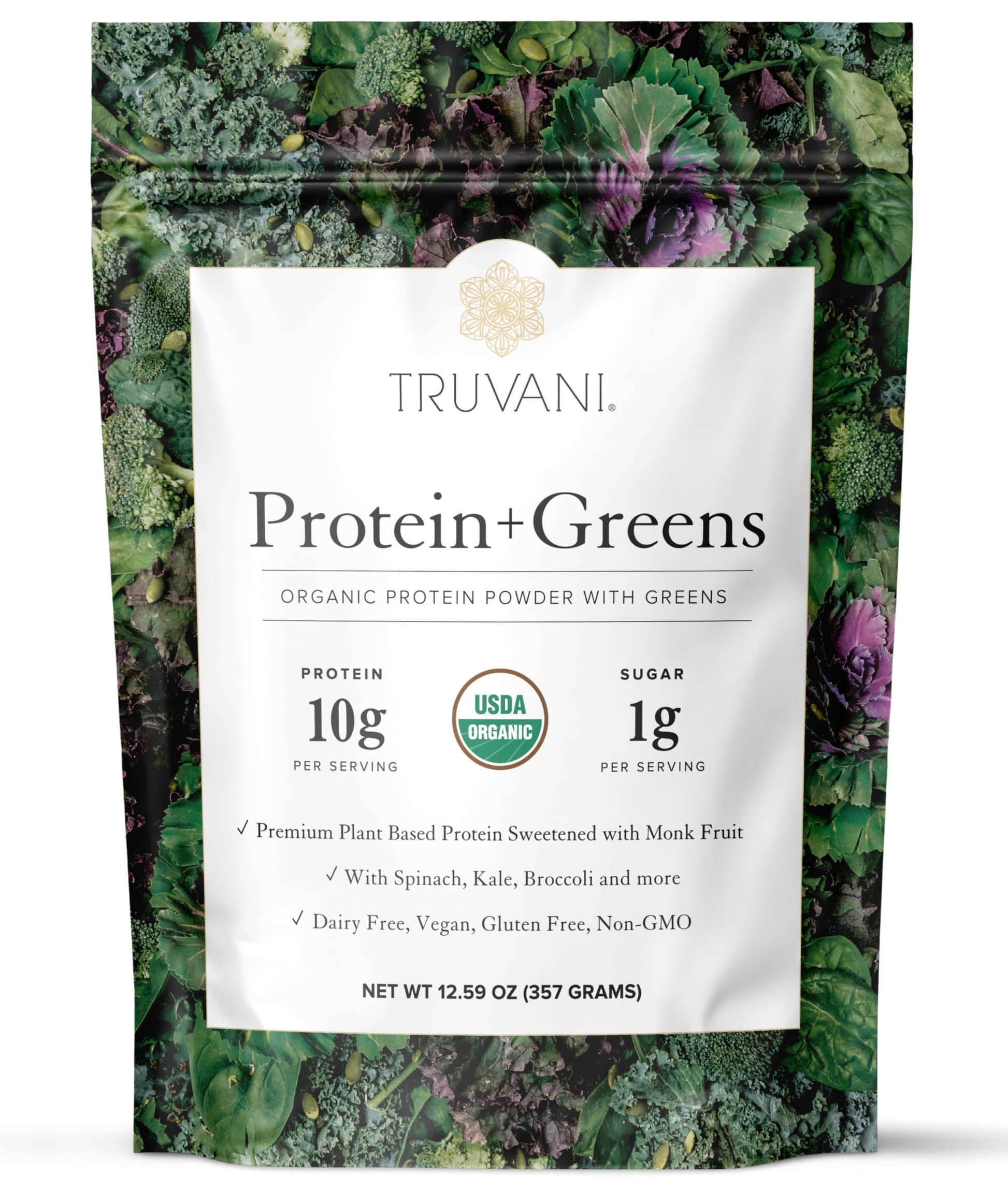 Truvani Protein + Greens Supplement | Spinach, Kale & Broccoli | 10g Organic Plant Based Protein | 20 Servings | USDA Organic | Gluten & Dairy Free Truvani buy supplements canada
