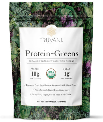 Truvani Protein + Greens Supplement | Spinach, Kale & Broccoli | 10g Organic Plant Based Protein | 20 Servings | USDA Organic | Gluten & Dairy Free Truvani buy supplements canada