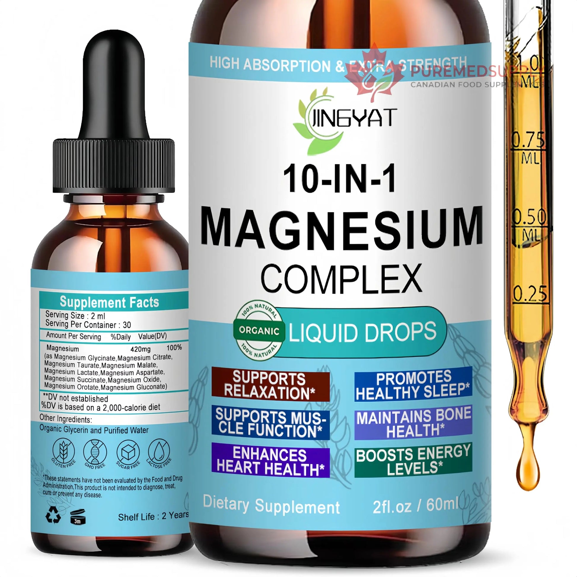 High Absorption Magnesium Complex Drops | 10-in-1 Liquid Magnesium Complex for Women & Men with Glycinate,Citrate,Taurate | for Stress Relief,Sleep,Heart Health | Vegan,Non-GMO,Fast-Acting Formula JINGYAT buy supplements canada