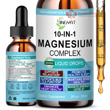 High Absorption Magnesium Complex Drops | 10-in-1 Liquid Magnesium Complex for Women & Men with Glycinate,Citrate,Taurate | for Stress Relief,Sleep,Heart Health | Vegan,Non-GMO,Fast-Acting Formula JINGYAT buy supplements canada