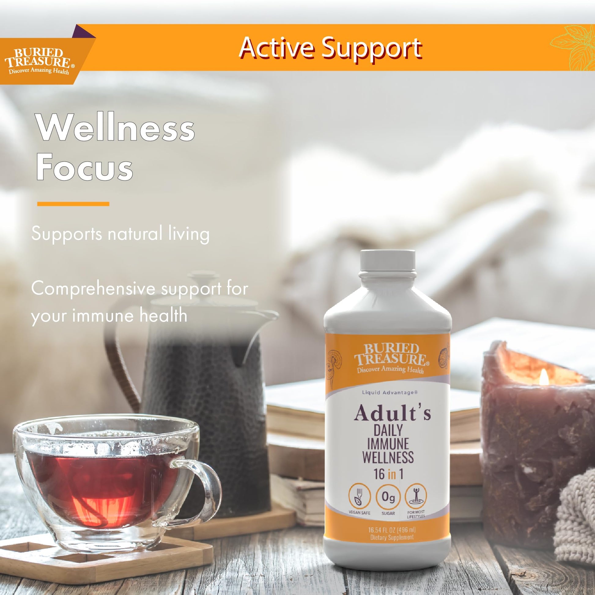 Buried Treasure Adult Daily Immune Wellness - 16 Fl oz, 16 serv, Liquid Nutrient Blend for Immune Support with Elderberry, Echinacea, Vitamins & more Buried Treasure buy supplements canada