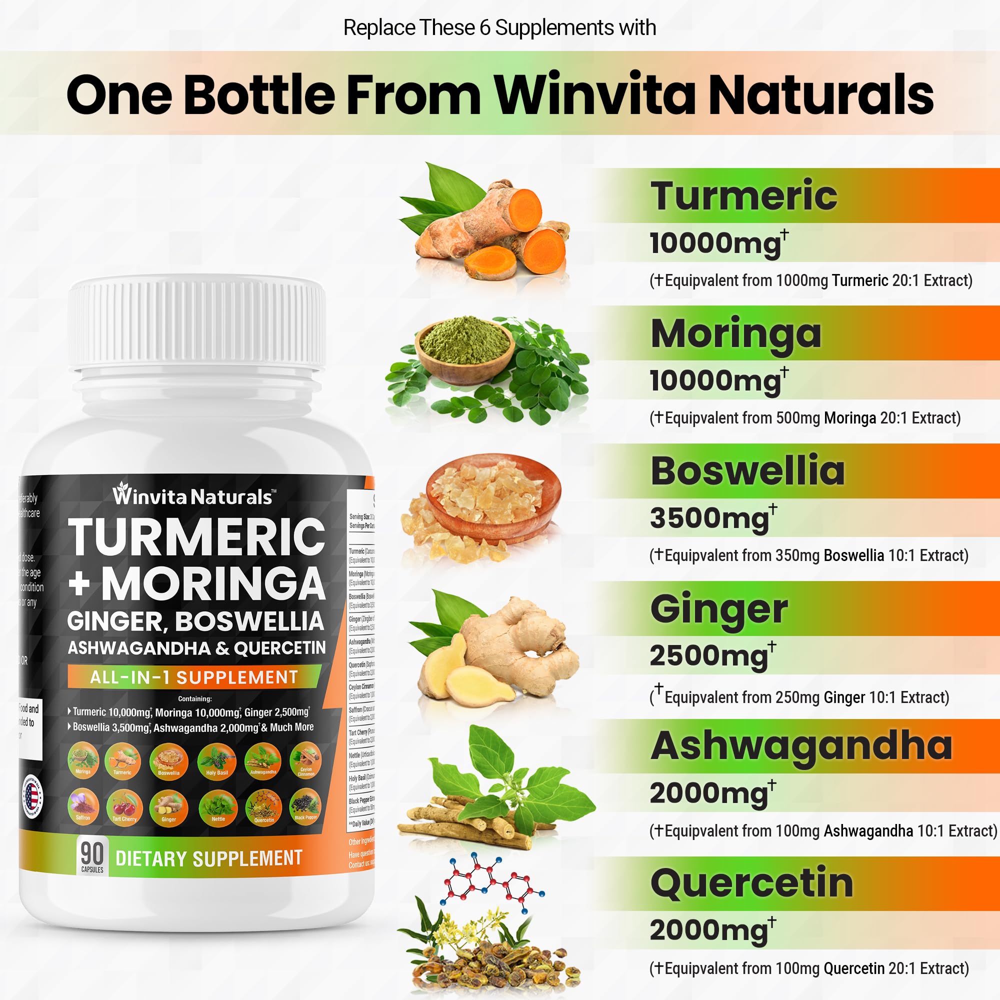 Turmeric Curcumin 10000mg Moringa 10000mg Boswellia 3500mg Ginger 2500mg Winvita Naturals buy supplements canada