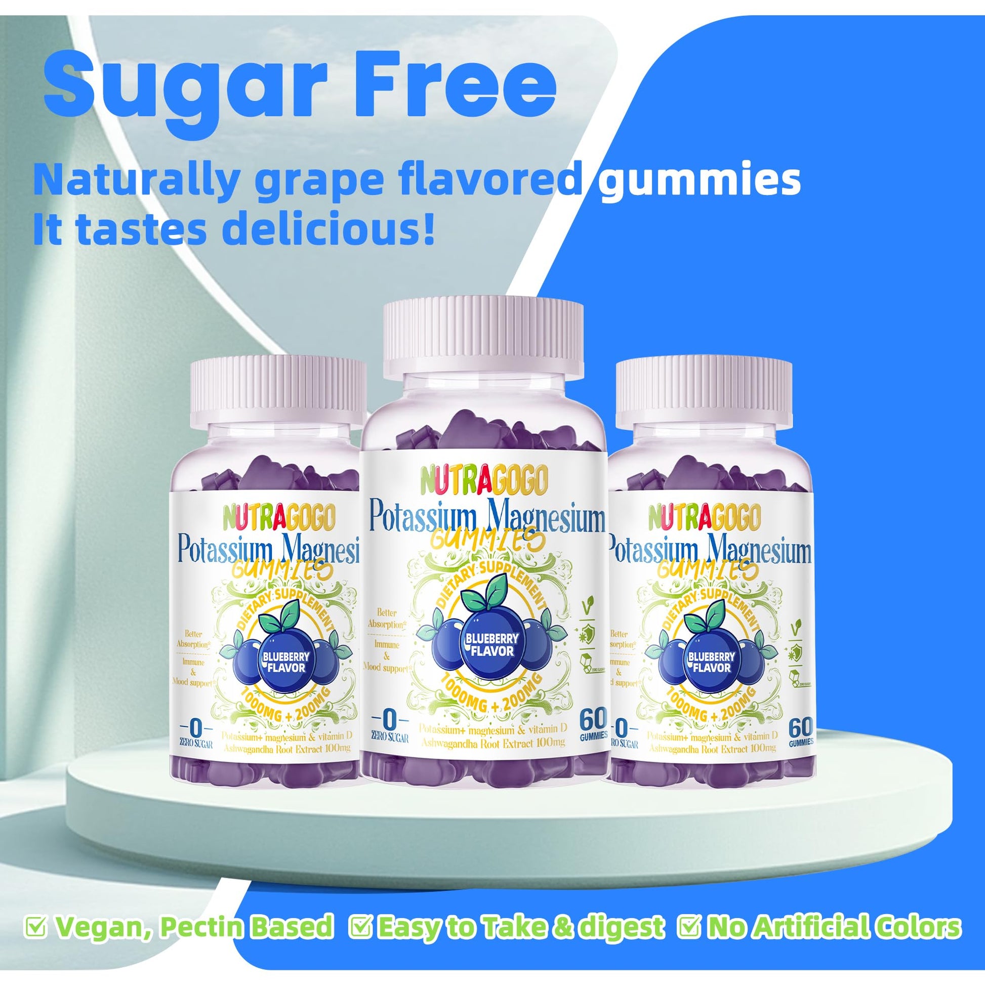 Potassium Magnesium Gummies,Potassium Supplement w/Ashwagandha,High Absorption Magnesium Glycinate,B6,D3,Potassium Citrate for Leg Cramps,Muscle,Electroyte for Adults Kids,Sugar-Free, 60 Gummies NUTRAGOGO buy supplements canada